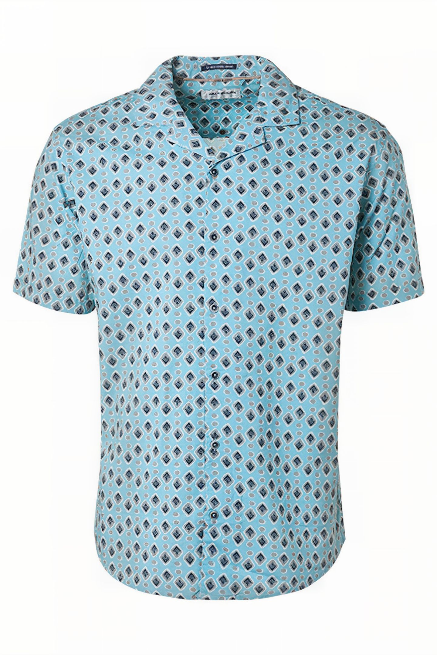 SHIRT SHORT SLEEVE RESORT COLLAR ALLOVER PRINTED LIGHT AQUA 4