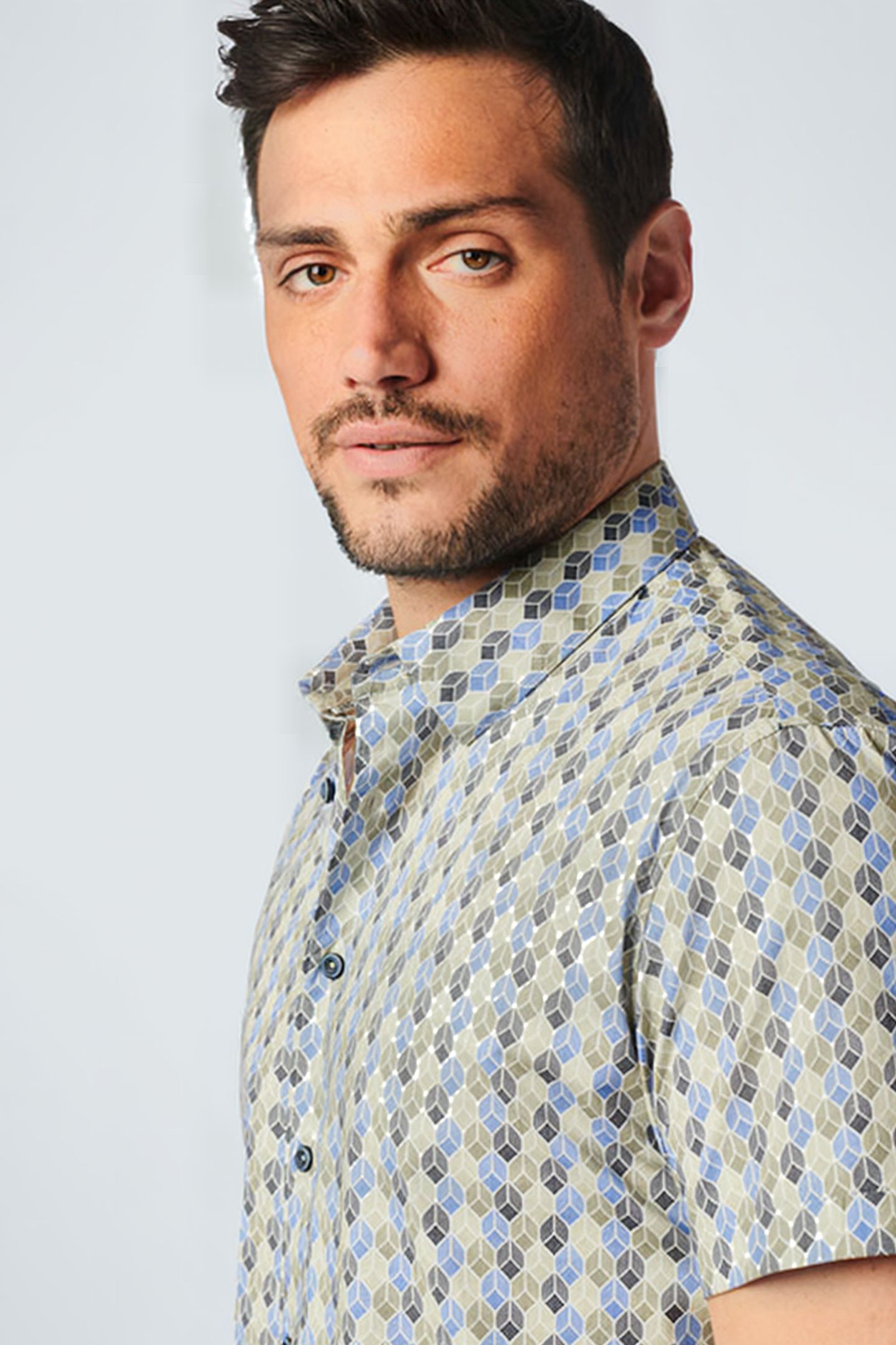 SHIRT SHORT SLEEVE ALLOVER PRINTED STRETCH WASHED BLUE 6