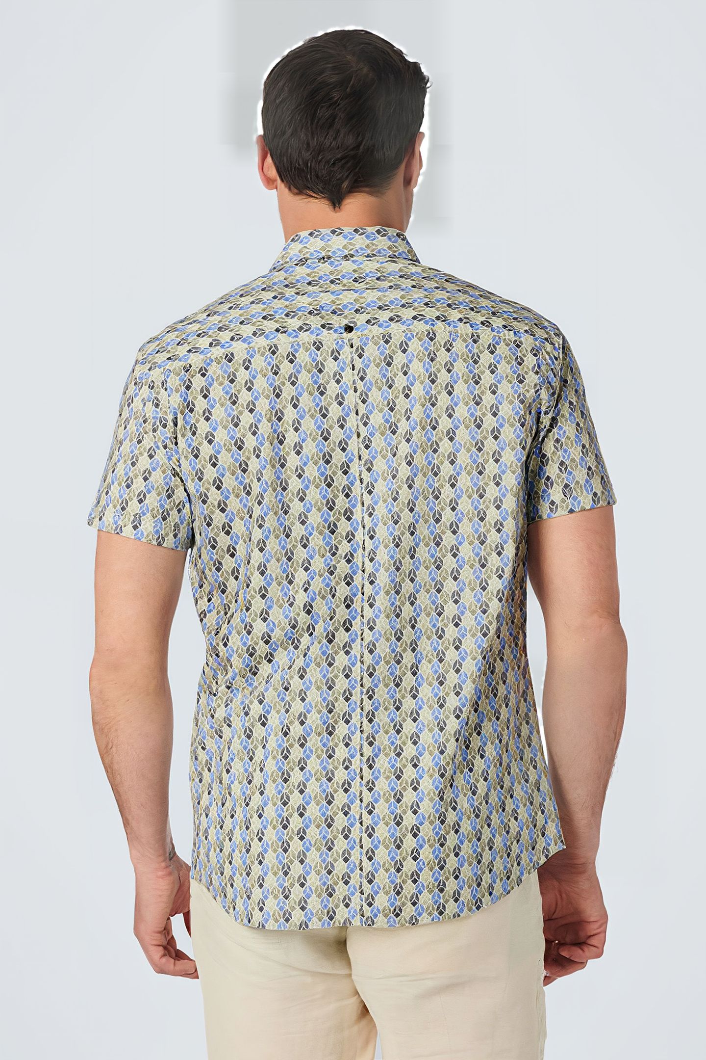 SHIRT SHORT SLEEVE ALLOVER PRINTED STRETCH WASHED BLUE 2