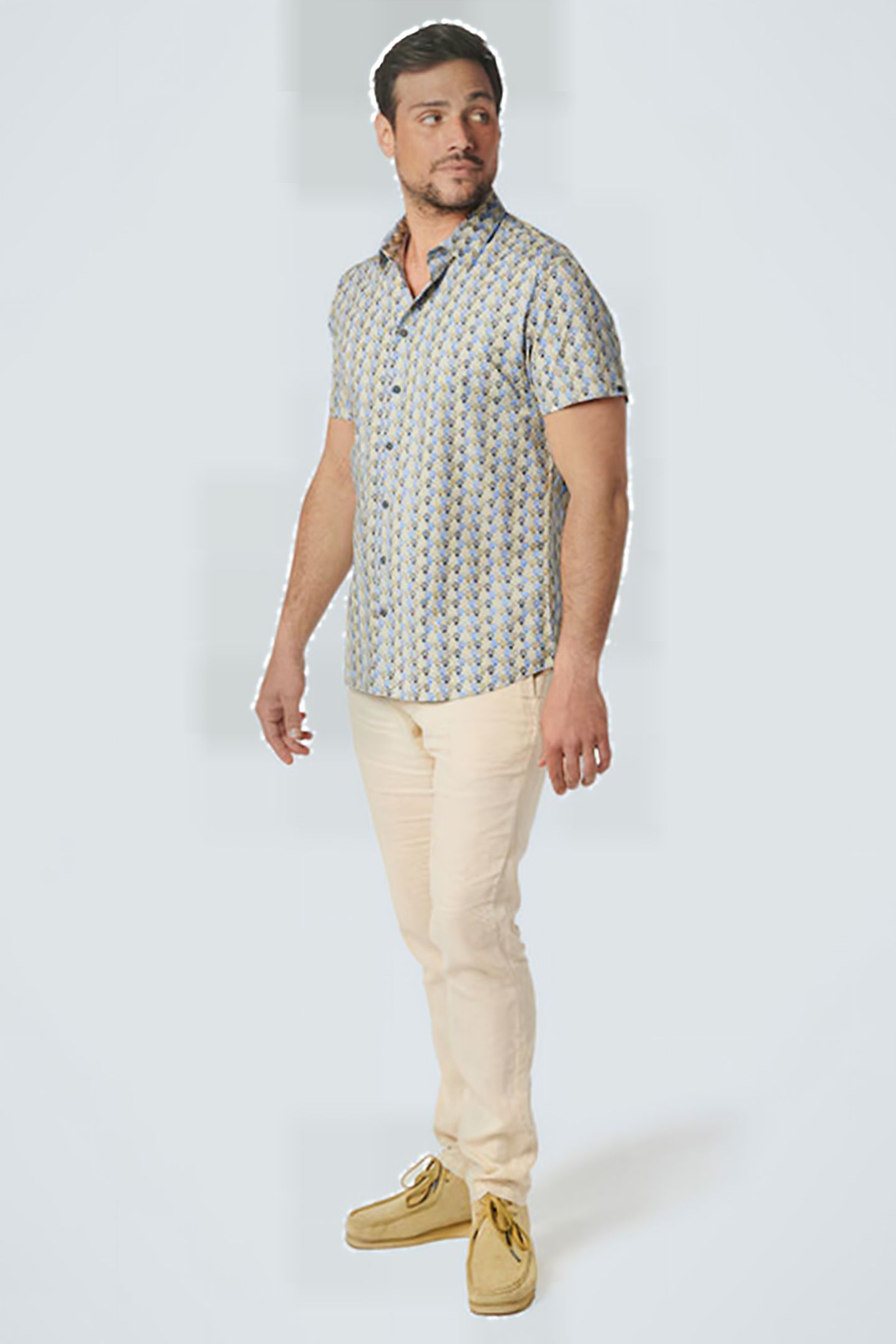 SHIRT SHORT SLEEVE ALLOVER PRINTED STRETCH WASHED BLUE 3
