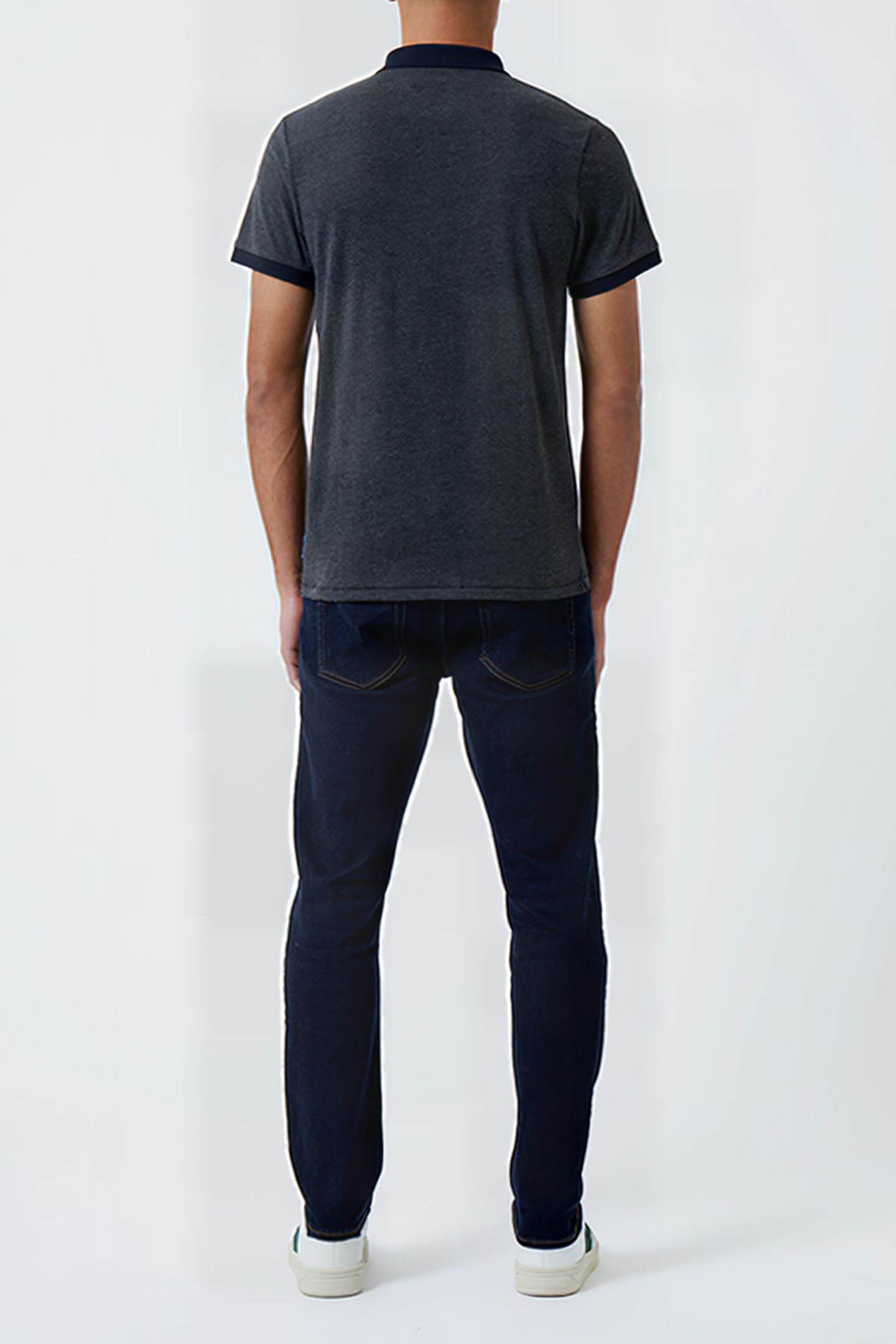 CONTRAST COLLAR POLO SHIRT CHARCOAL MEL/DK NAVY 2