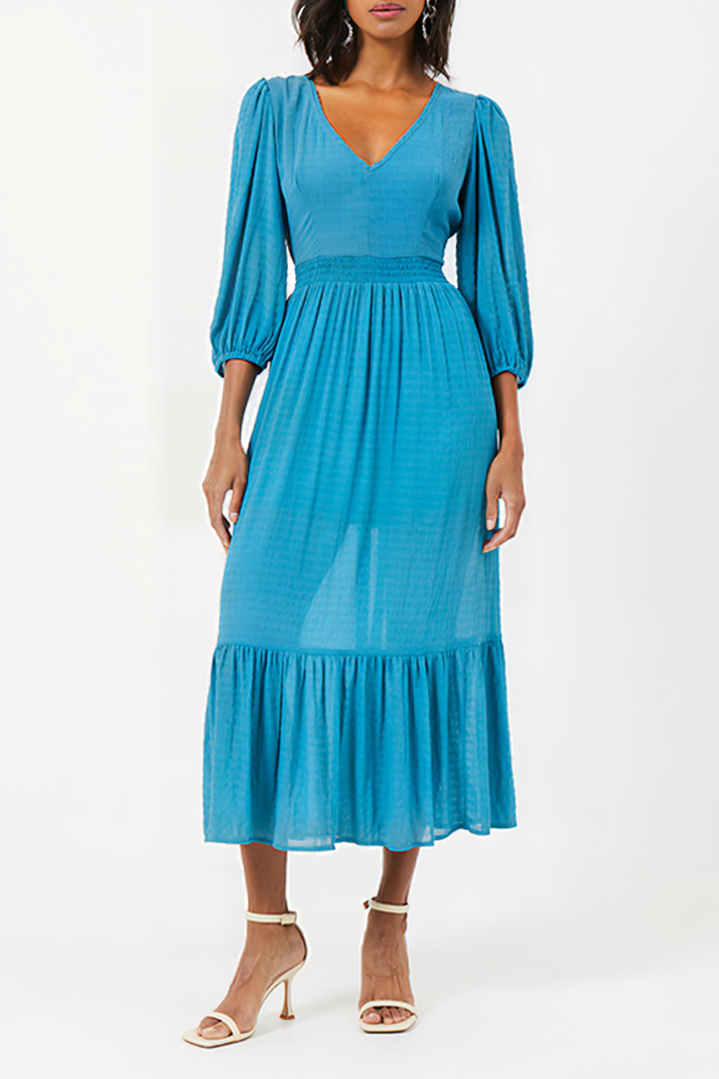 CORA TIERED MIDI DRESS MOSAIC BLUE 1