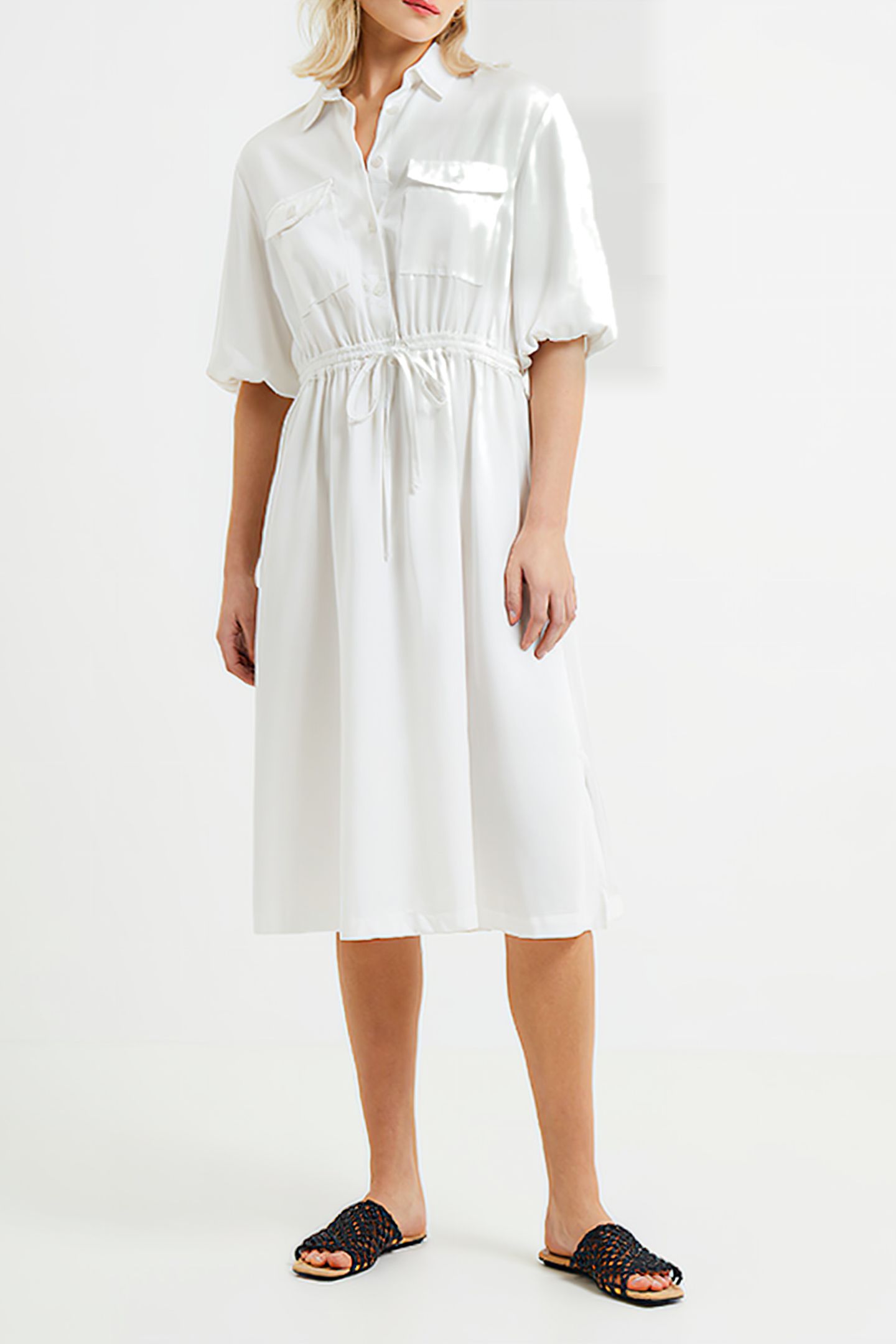 ELKIE TWILL DRAWSTRING DRESS LINEN WHITE 2