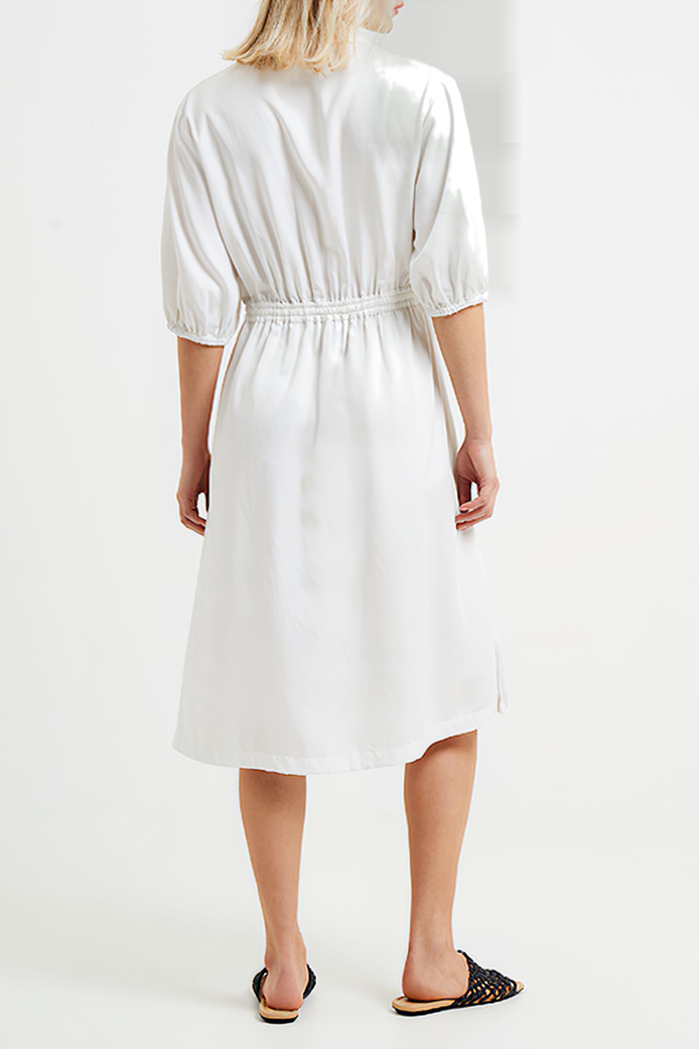 ELKIE TWILL DRAWSTRING DRESS LINEN WHITE 3