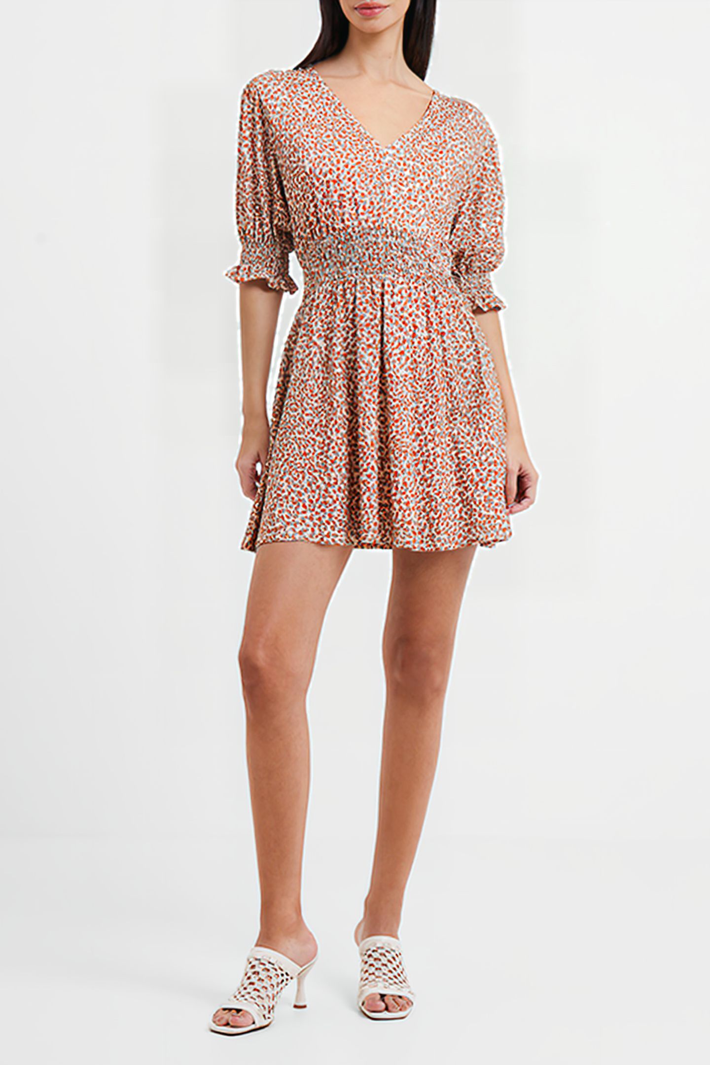 MEADOW CADIE V-NECK SMOCKED DRESS SHIFTING SAND 2