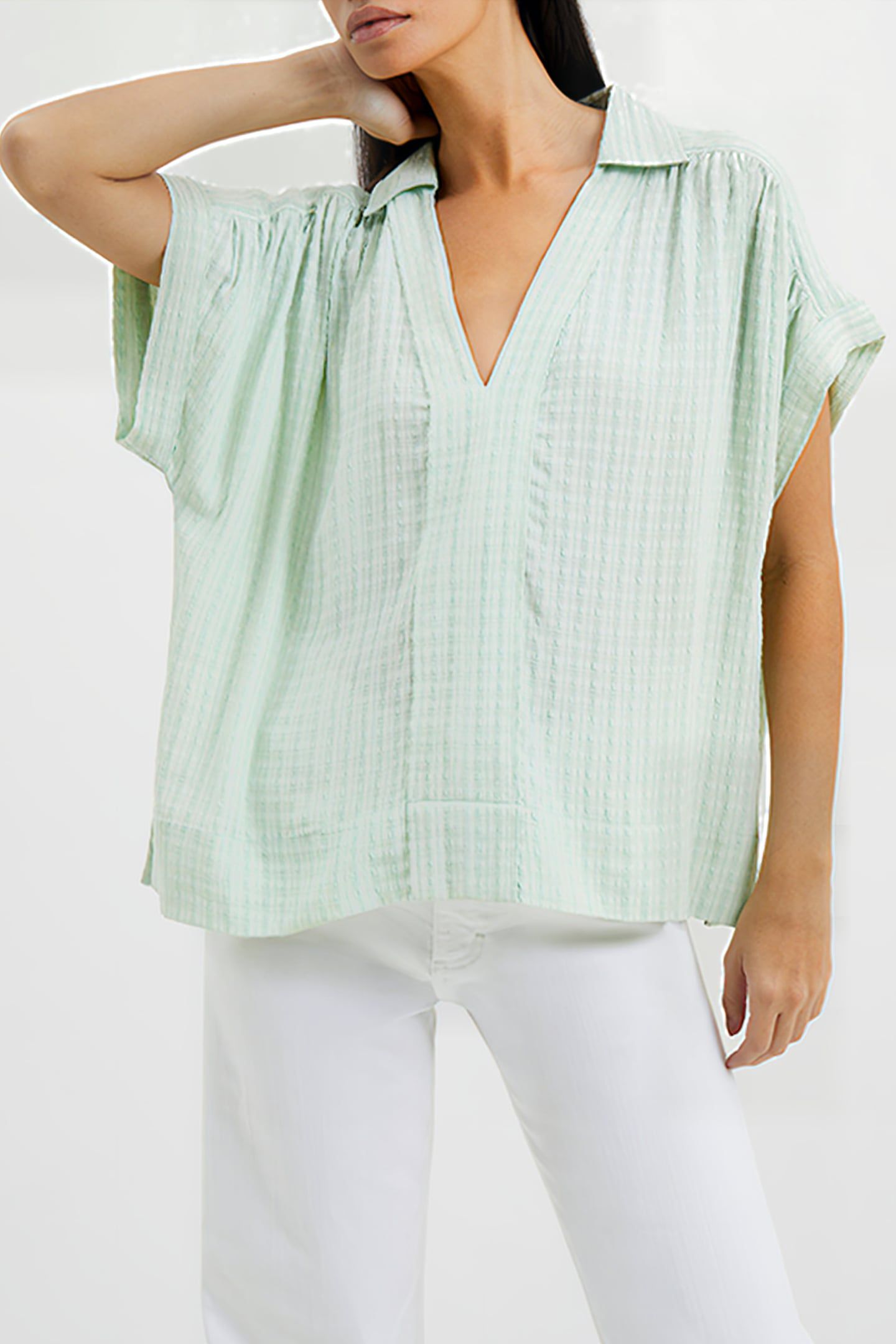 BIRCH SEERSUCKER POPOVER SHIRT AQUA FOAM 1