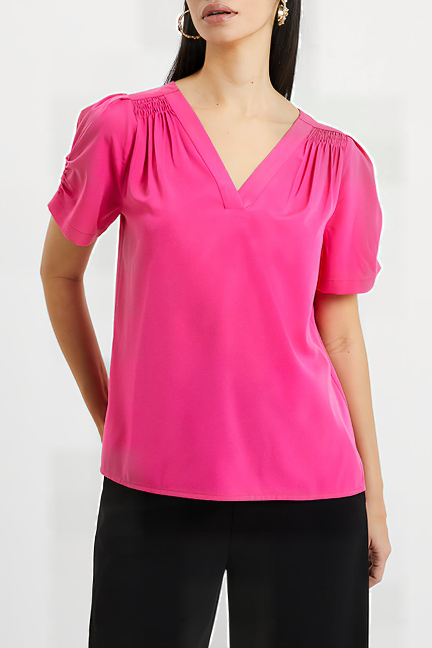 CREPE LIGHT V NECK TOP FUCHSIA 1