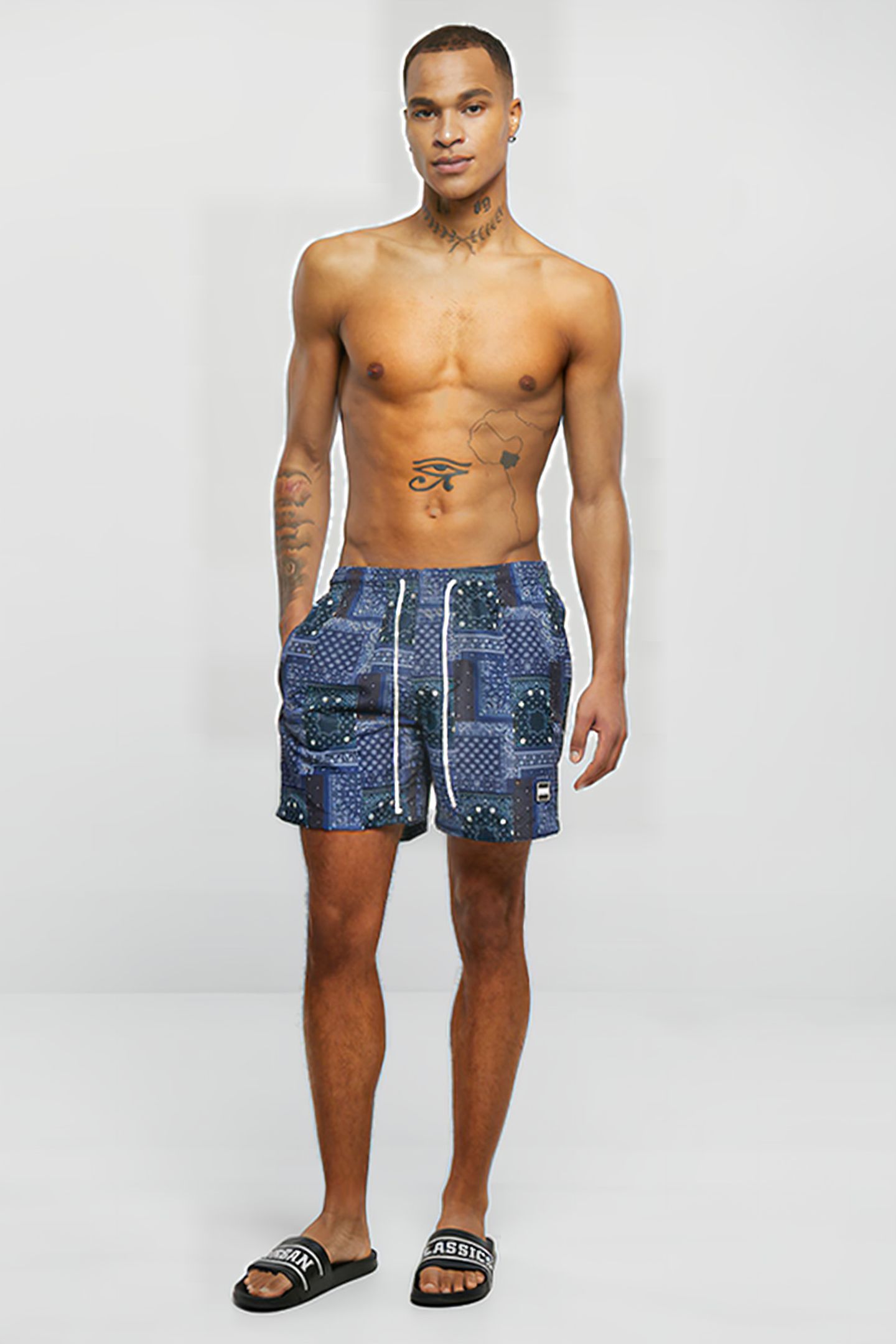 PATTERN SWIM SHORTS NAVY BANDANA AOP 3