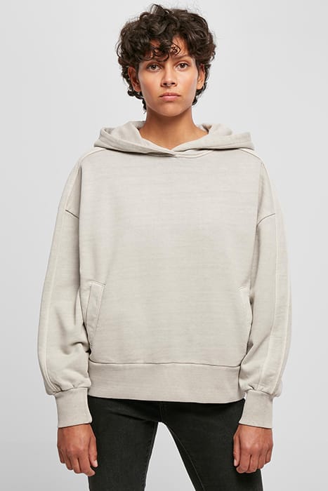 LADIES HEAVY TERRY GARMENT DYE HOODY WARMGREY 1