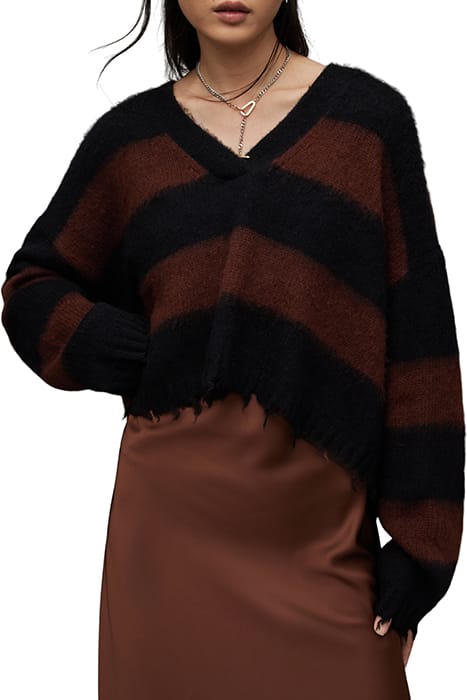 LOU CROP V NECK BLK/CHESTNUT BROWN 1