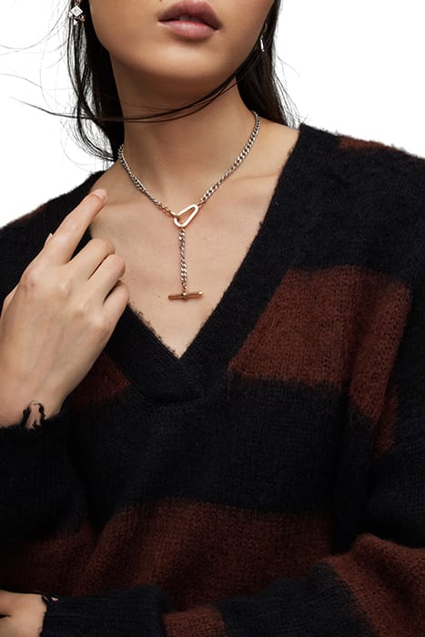 LOU CROP V NECK BLK/CHESTNUT BROWN 7