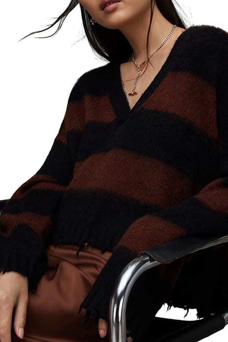 LOU CROP V NECK BLK/CHESTNUT BROWN 6