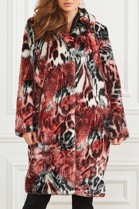 MARCIANO BY GUESS BELLE FAUX FUR COAT LEOPARD ROSE PRINT 1