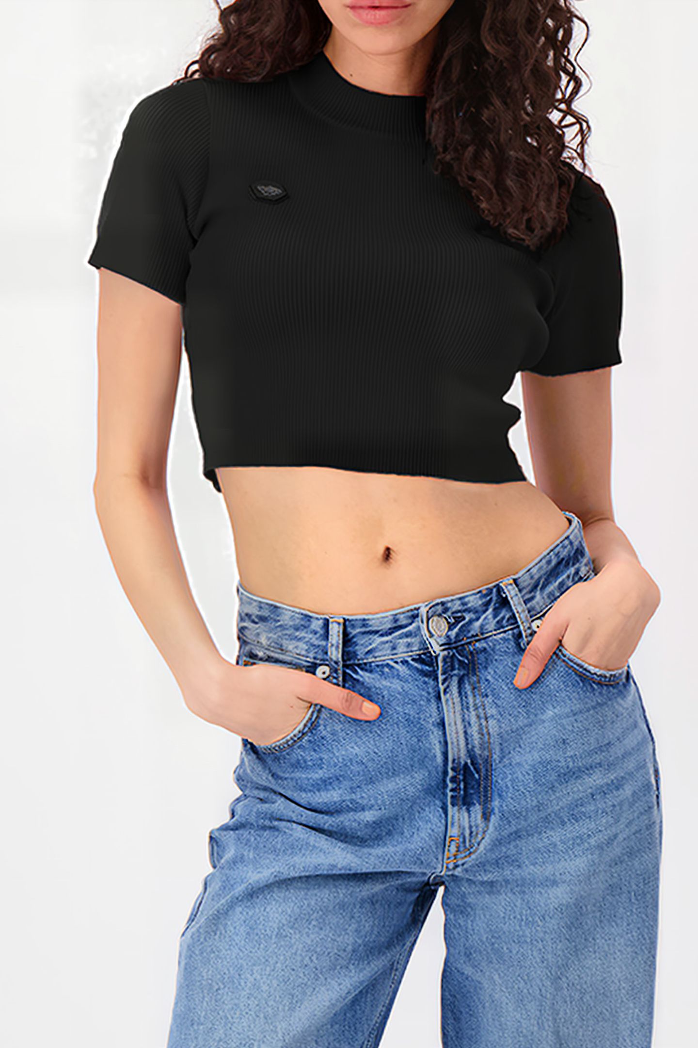 HIGH COLLAR RIB TOP BLACK 1