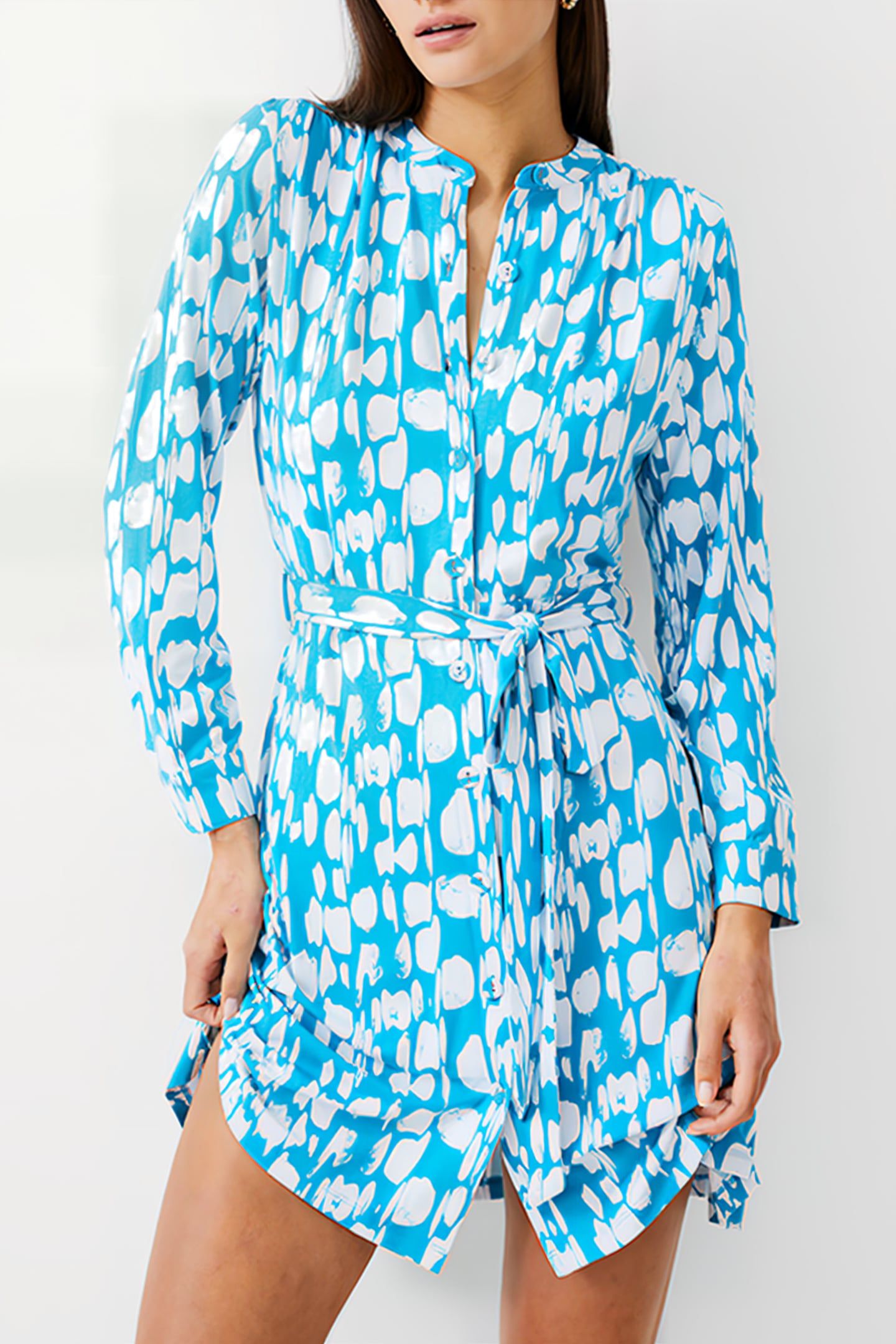 RILEY HENLEY DRESS KNEE PEACOCK/IVORY 1