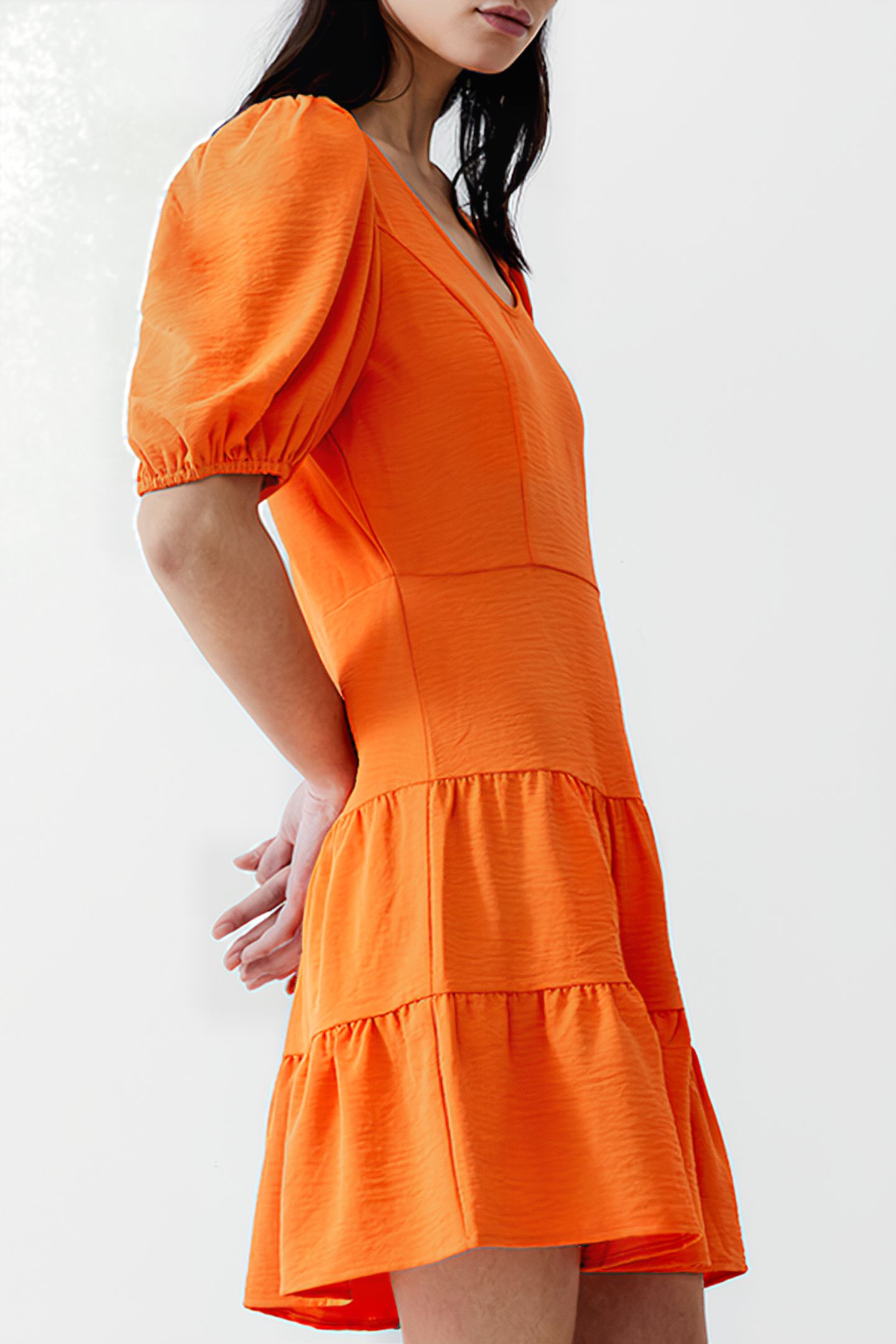VEE TIERED CRINKLE DRESS KNEE MANDARIN 3