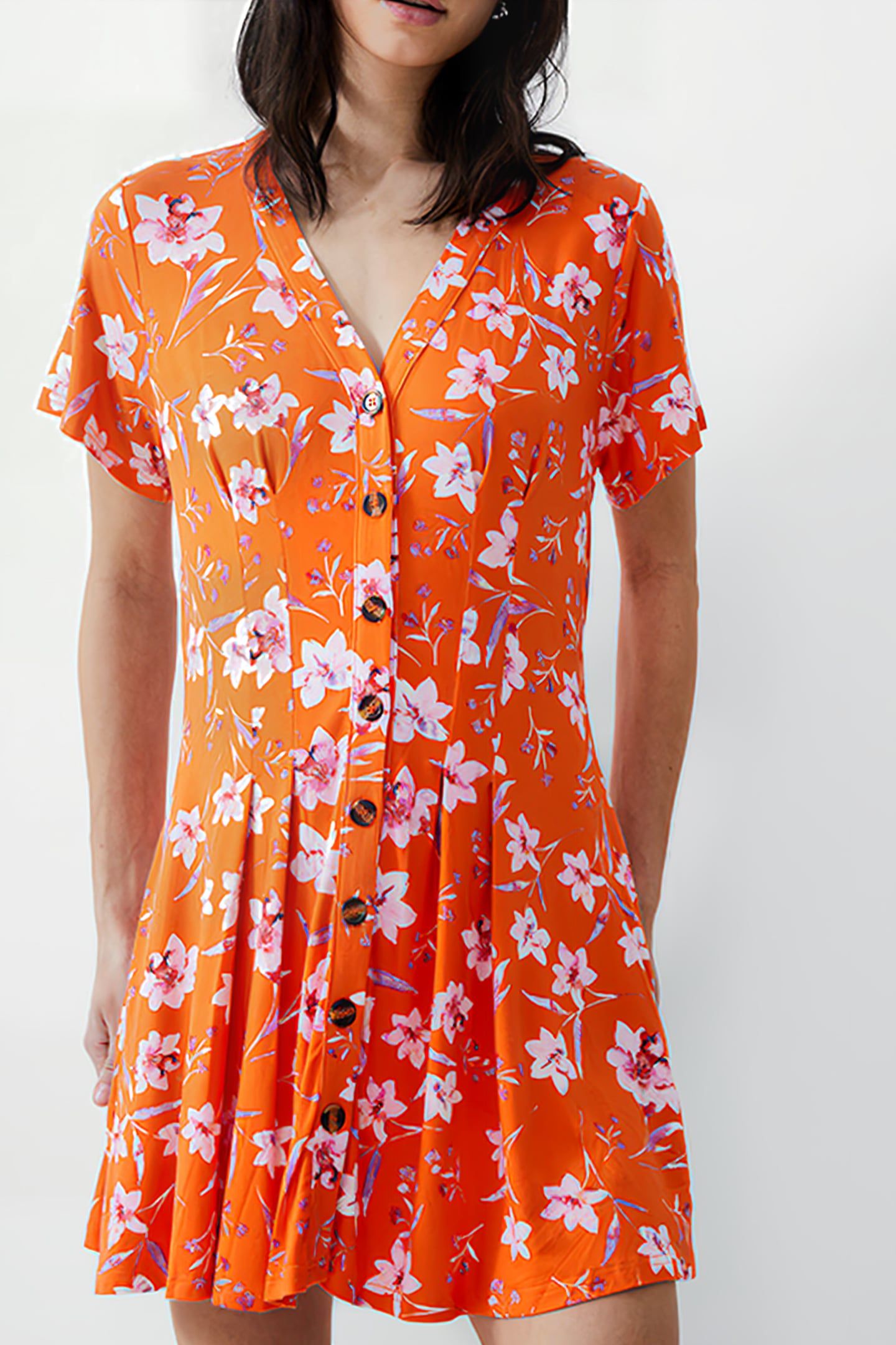 CAMILLE FLIPPY BTN DRESS KNEE MANDARIN 4