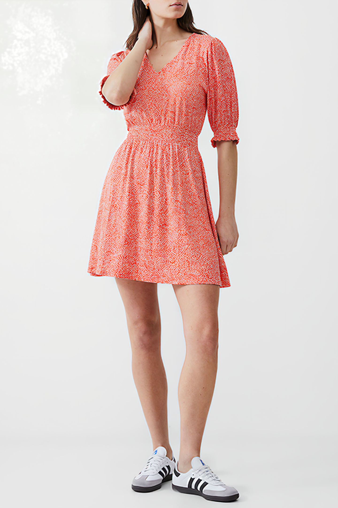 BERNICE SHIRRED DRESS SHORT MANDARIN/SEAPINK/IVR 2