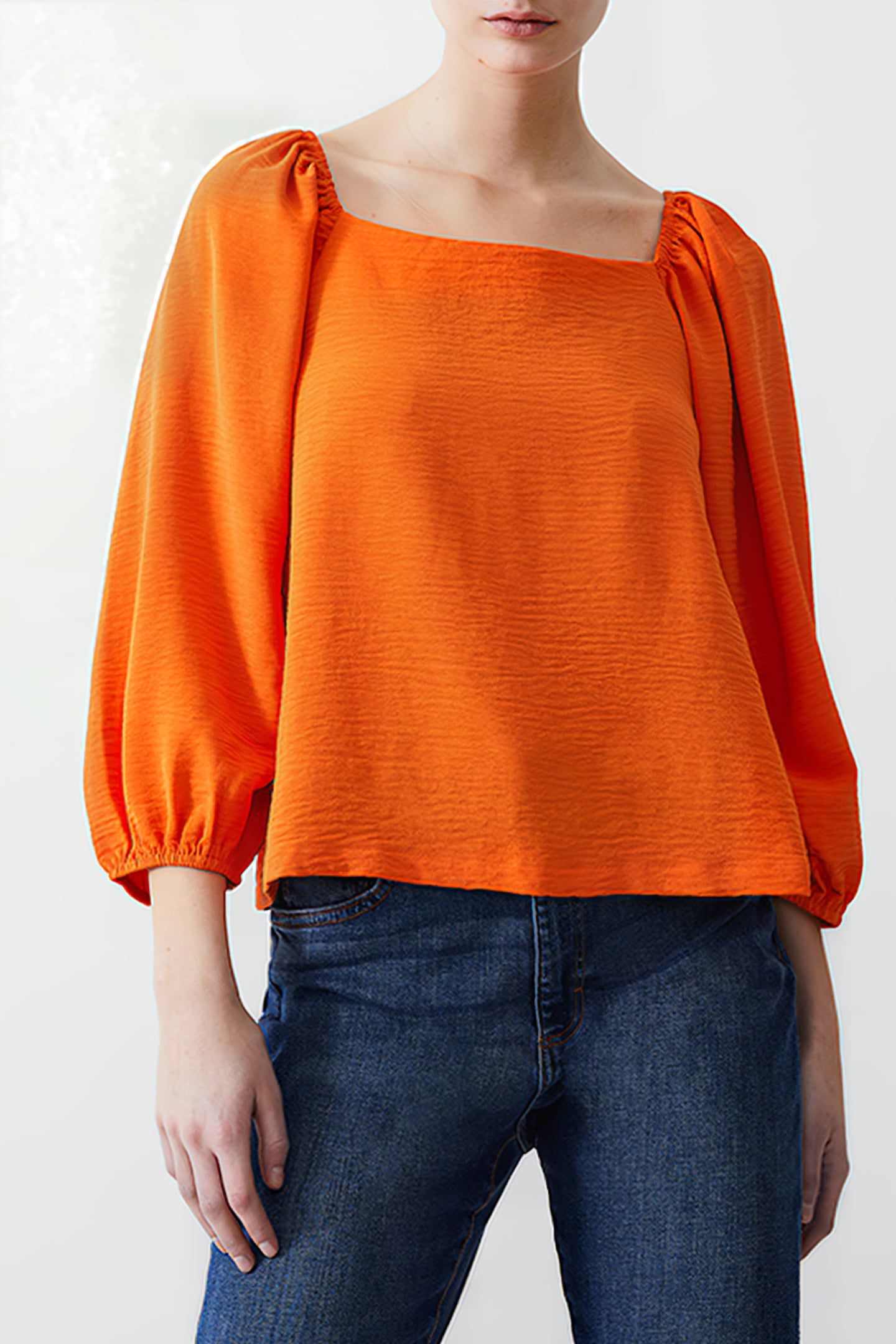 BALLOON SLV SQ NK CRINKLE TOP MANDARIN 1