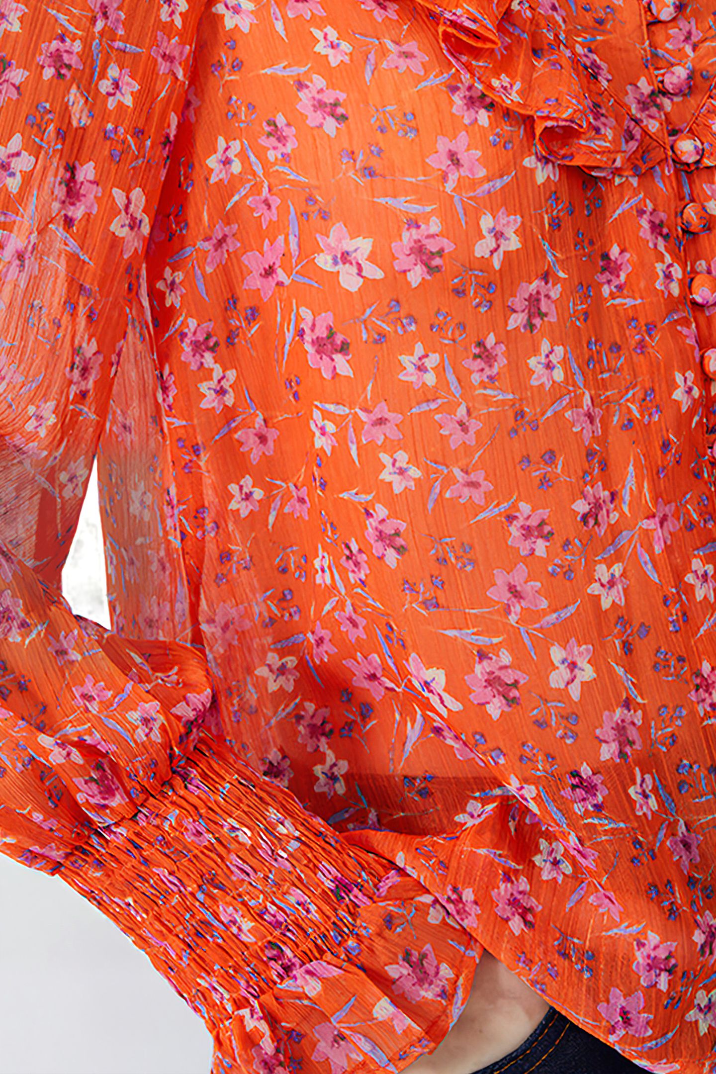 CAMILLE FRILL SHIRRED SLV TOP MANDARIN 4