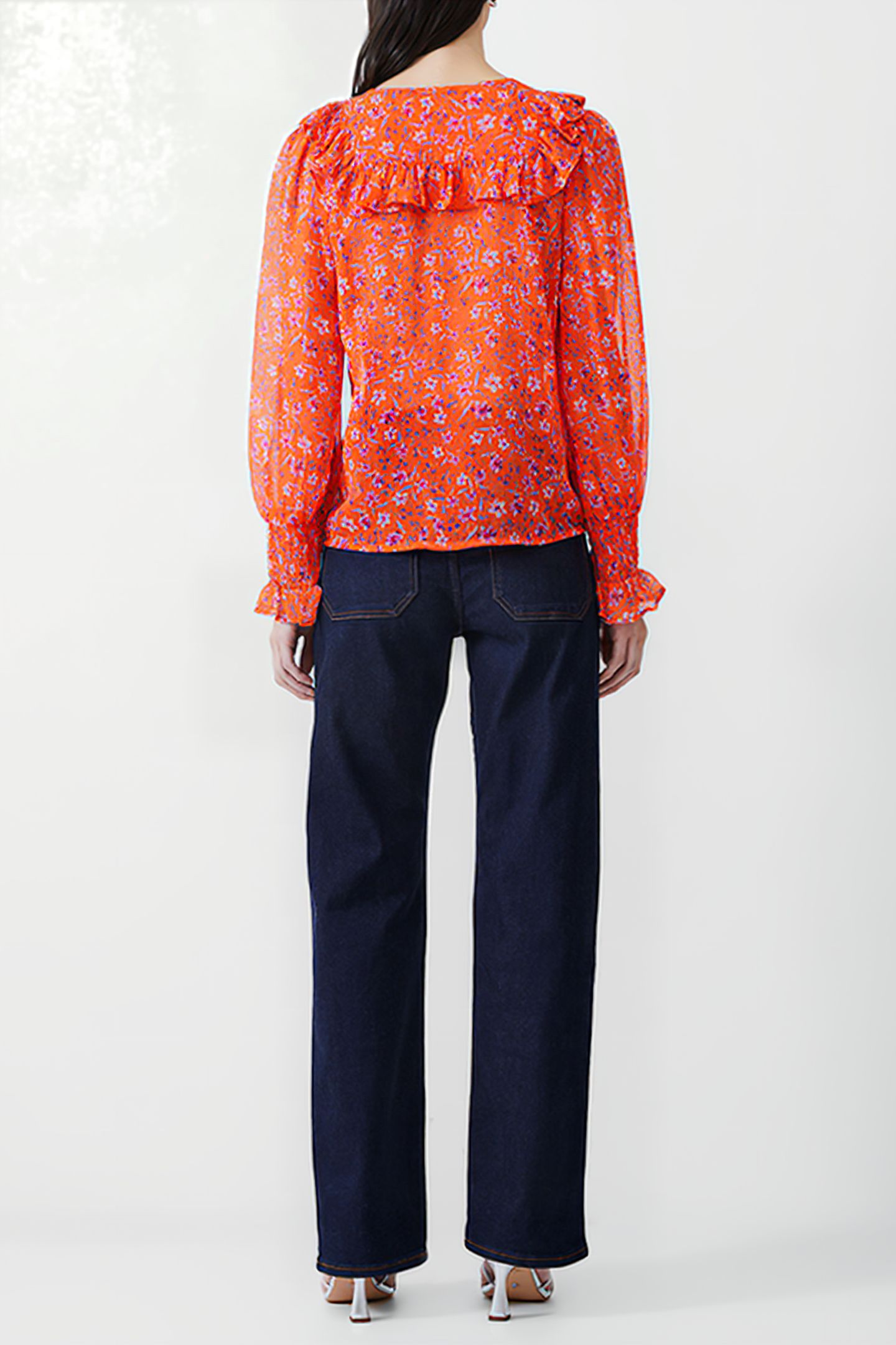 CAMILLE FRILL SHIRRED SLV TOP MANDARIN 3