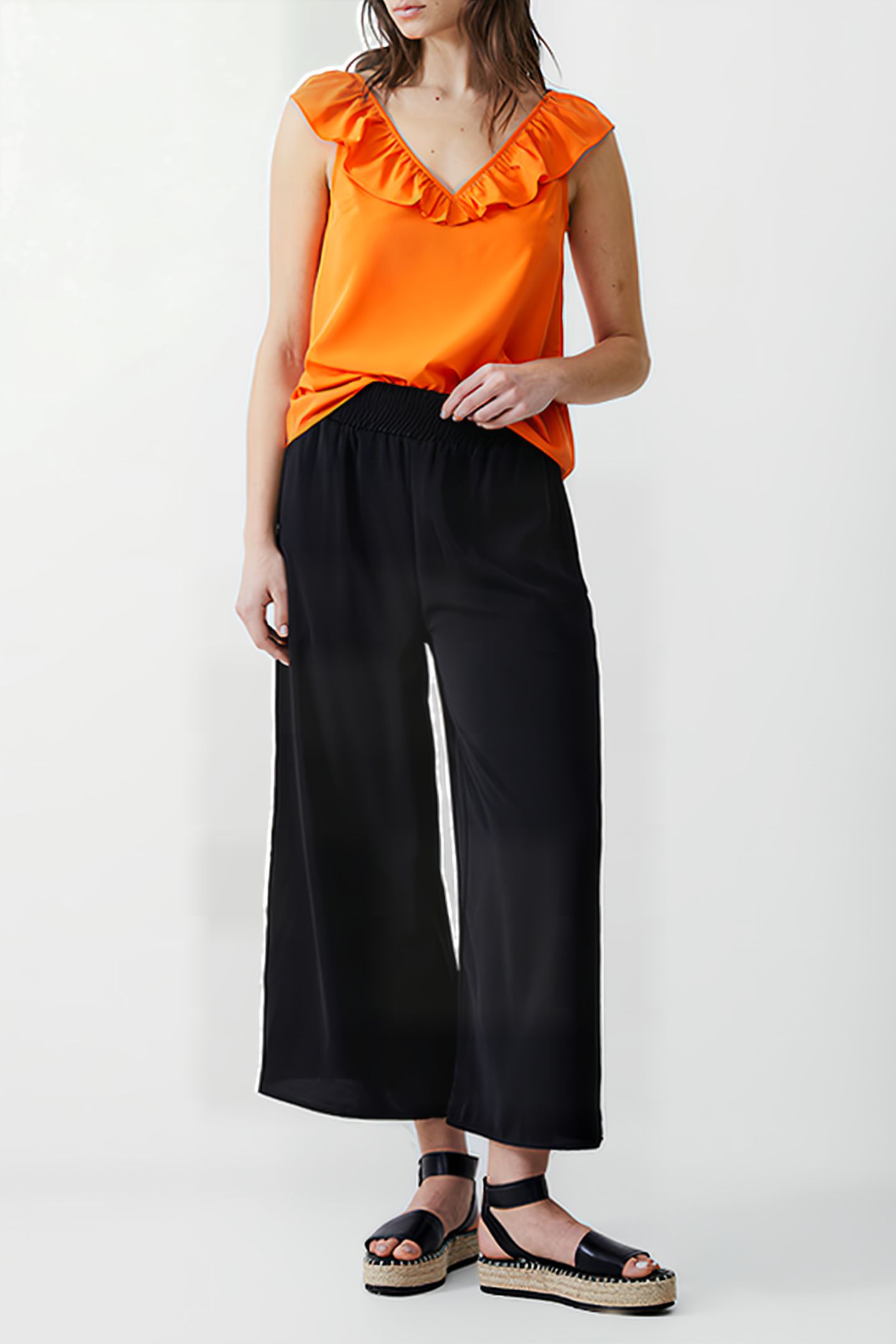 FRILL S/LESS CREPE LIGHT TOP MANDARIN 3