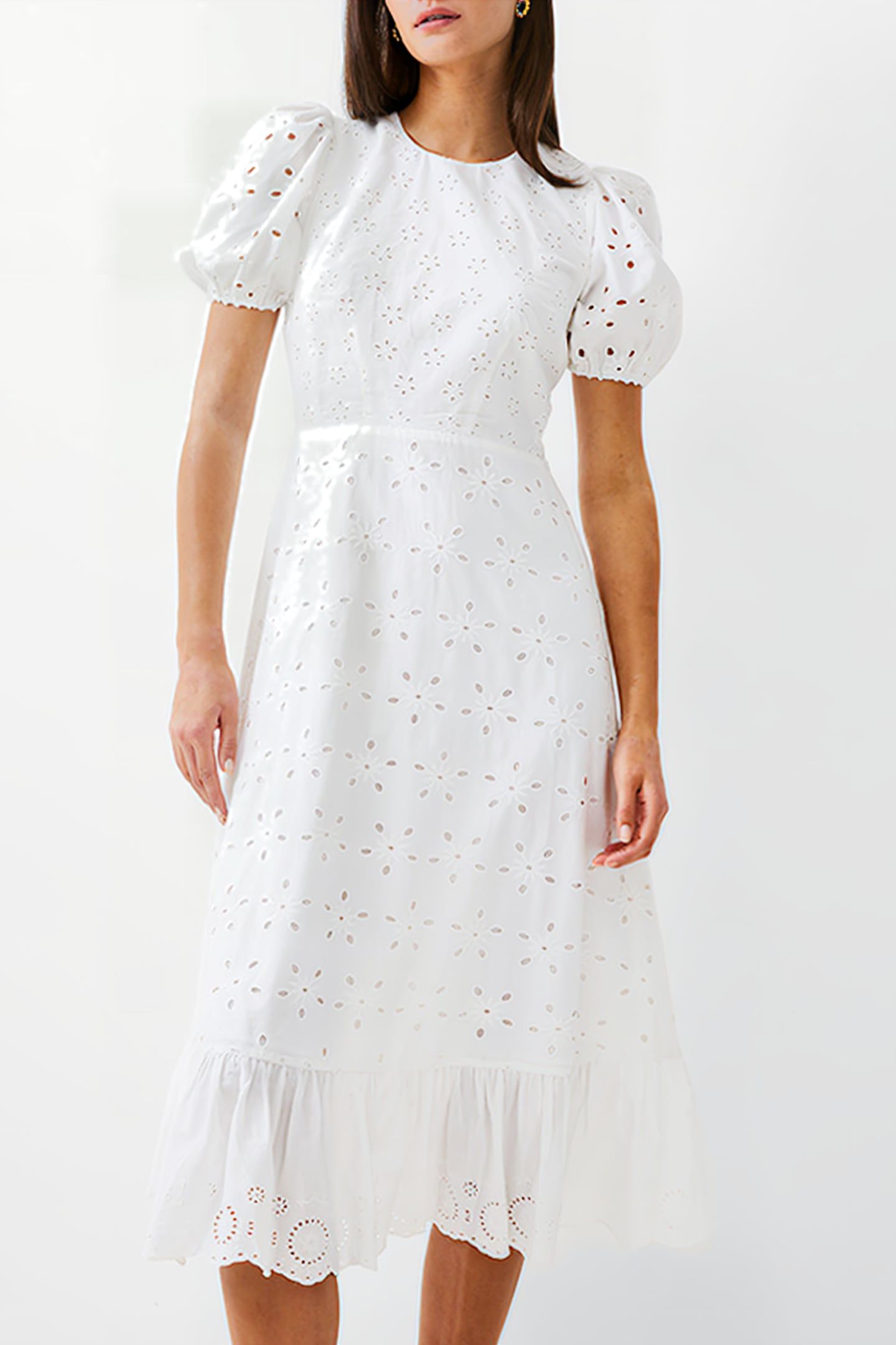 BRODERIE TIERED DRESS L WHITE 1
