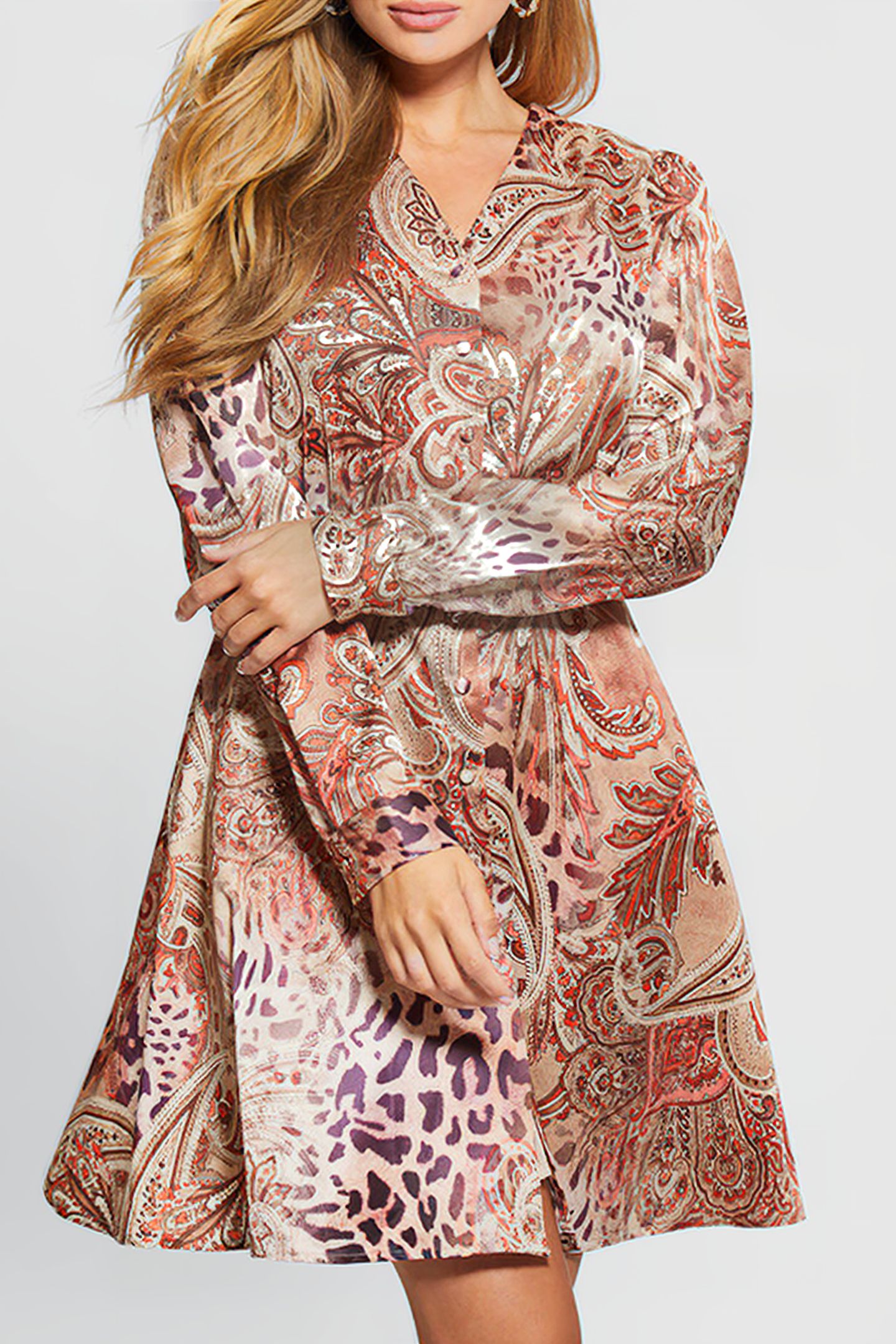 GUESS ECO MIREILLE DRESS RED MULTI PATTERN 6