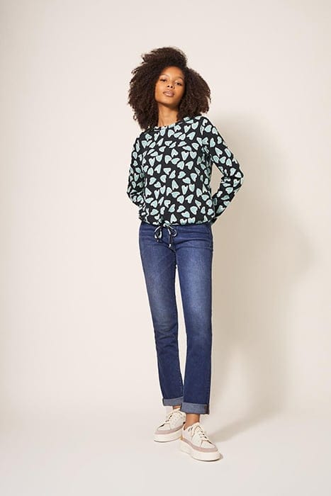 TARA TIE HEM TOP BLACK PRINTED 1