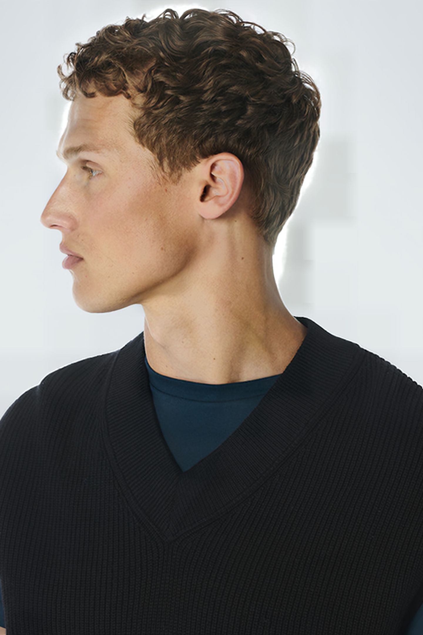 SPENCER V-NECK RELIEF RIB JACQUARD WITH WOOL BLACK 6