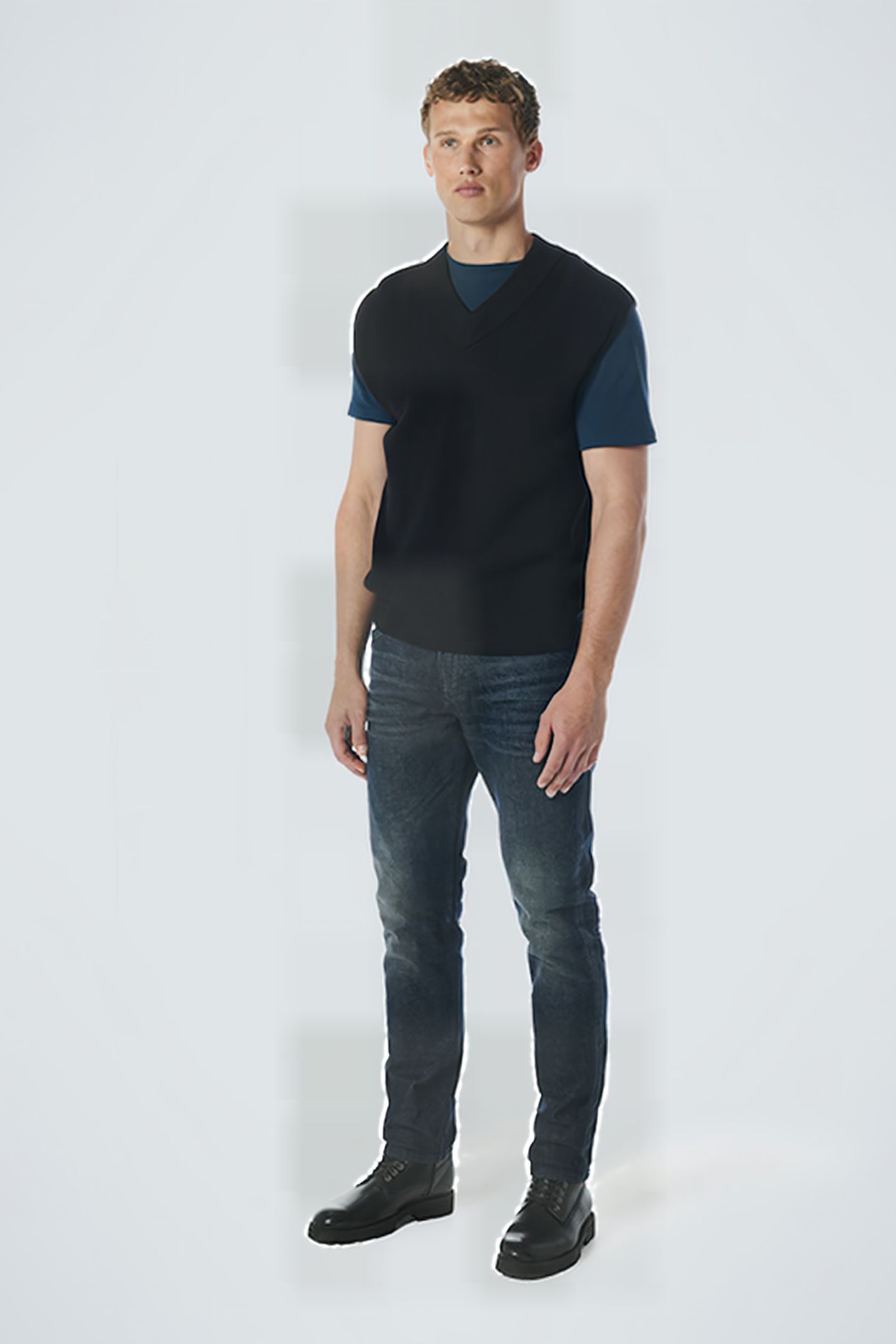 SPENCER V-NECK RELIEF RIB JACQUARD WITH WOOL BLACK 3
