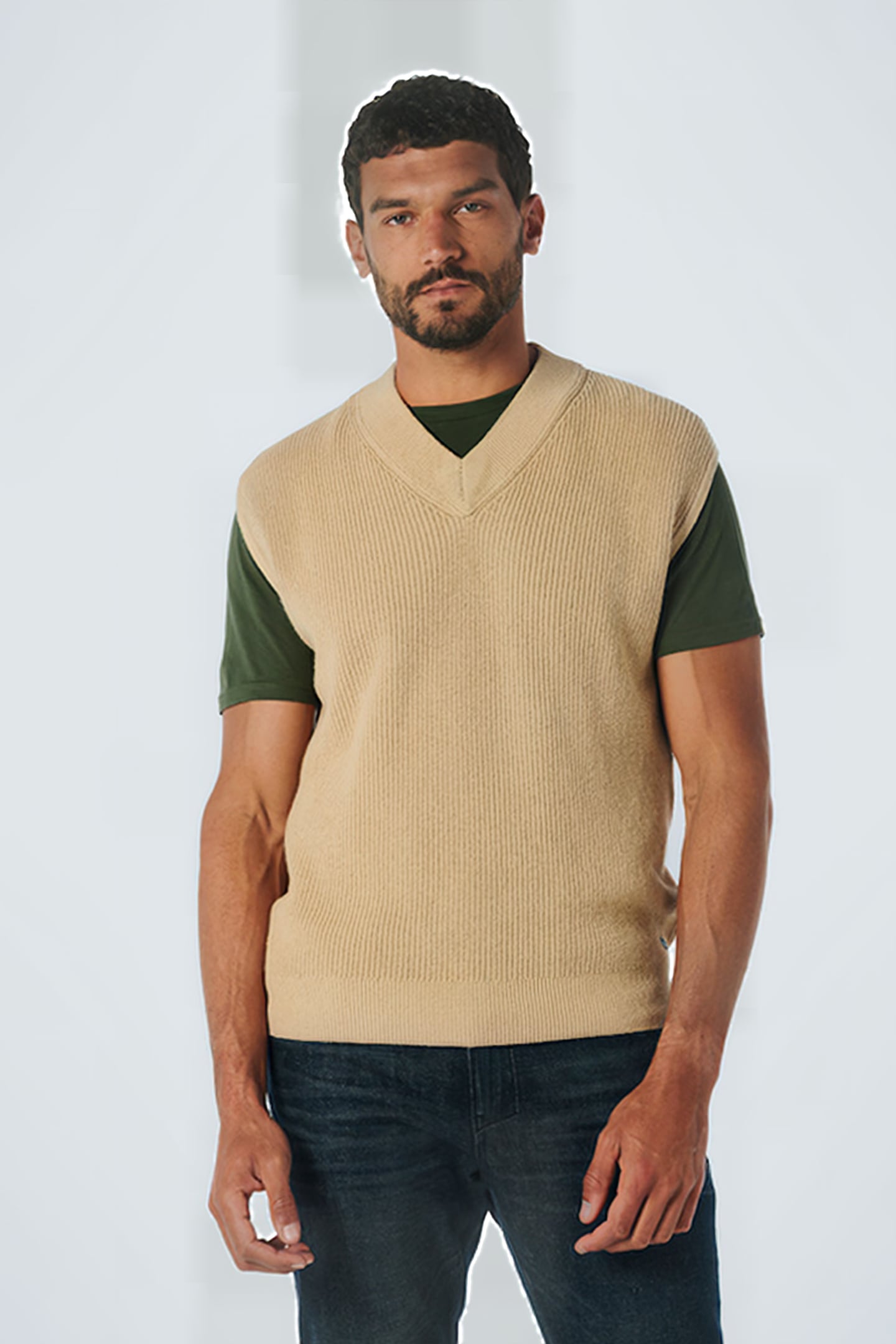 SPENCER V-NECK RELIEF RIB JACQUARD WITH WOOL STONE 1