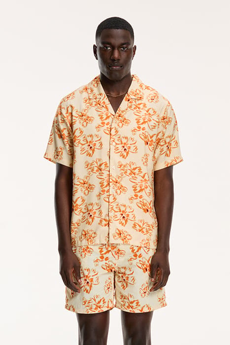 MEN SHORTSLEEVE WASHED FLOWER LIGHT BEIGE 1