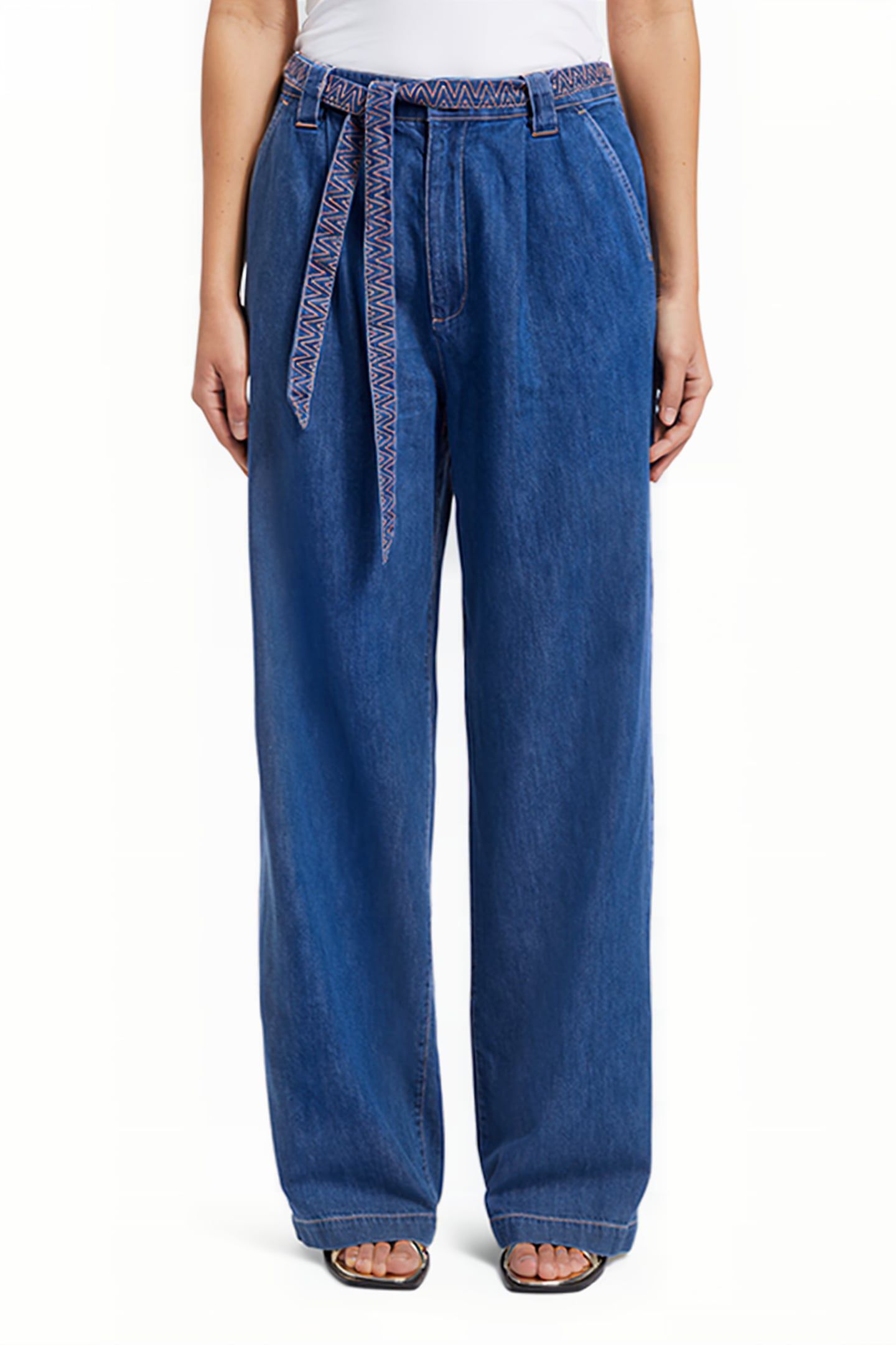 SUMMERY PANT WITH BELT - WASHED INDIGO WASHED INDIGO 1