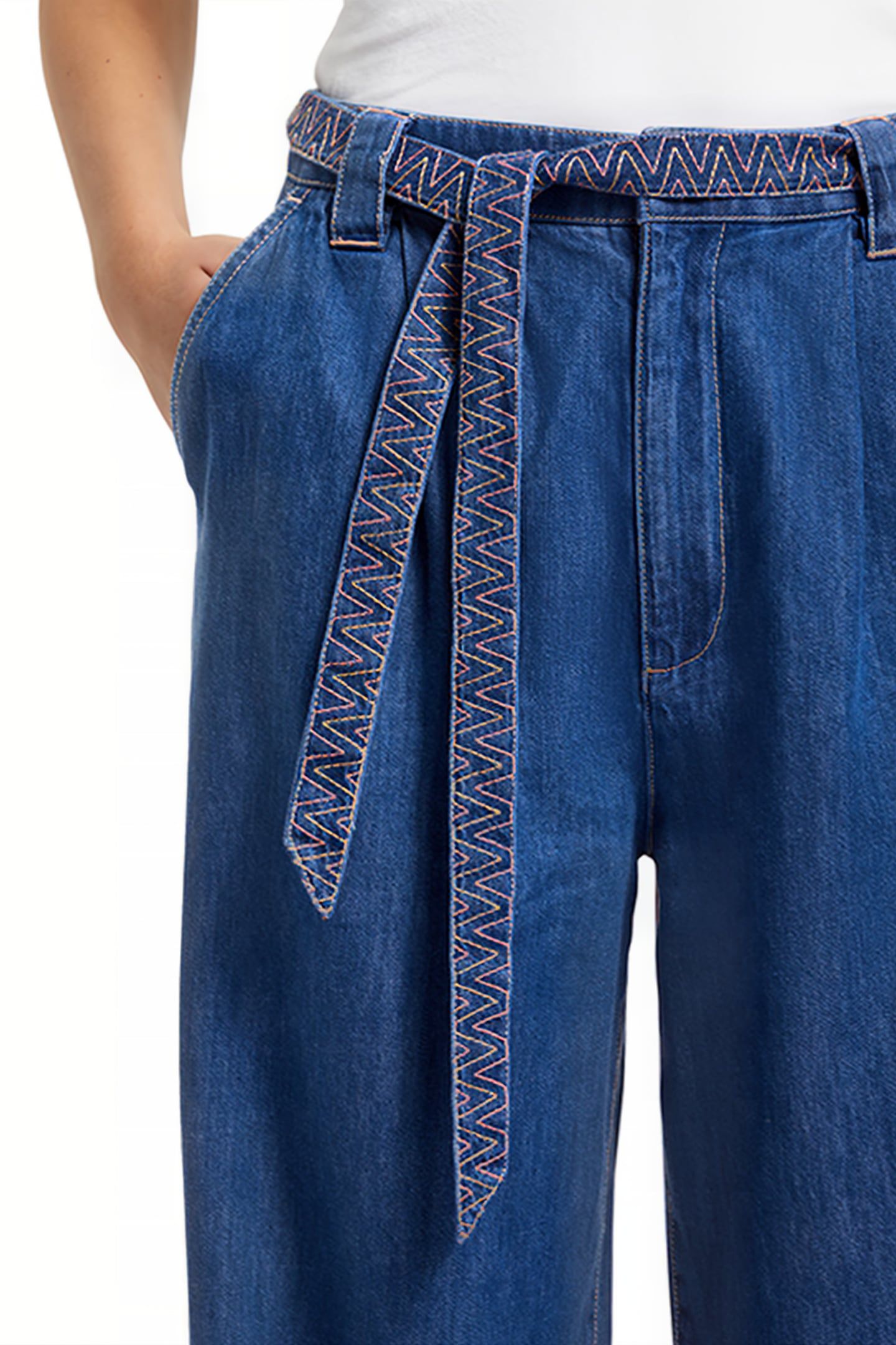 SUMMERY PANT WITH BELT - WASHED INDIGO WASHED INDIGO 7