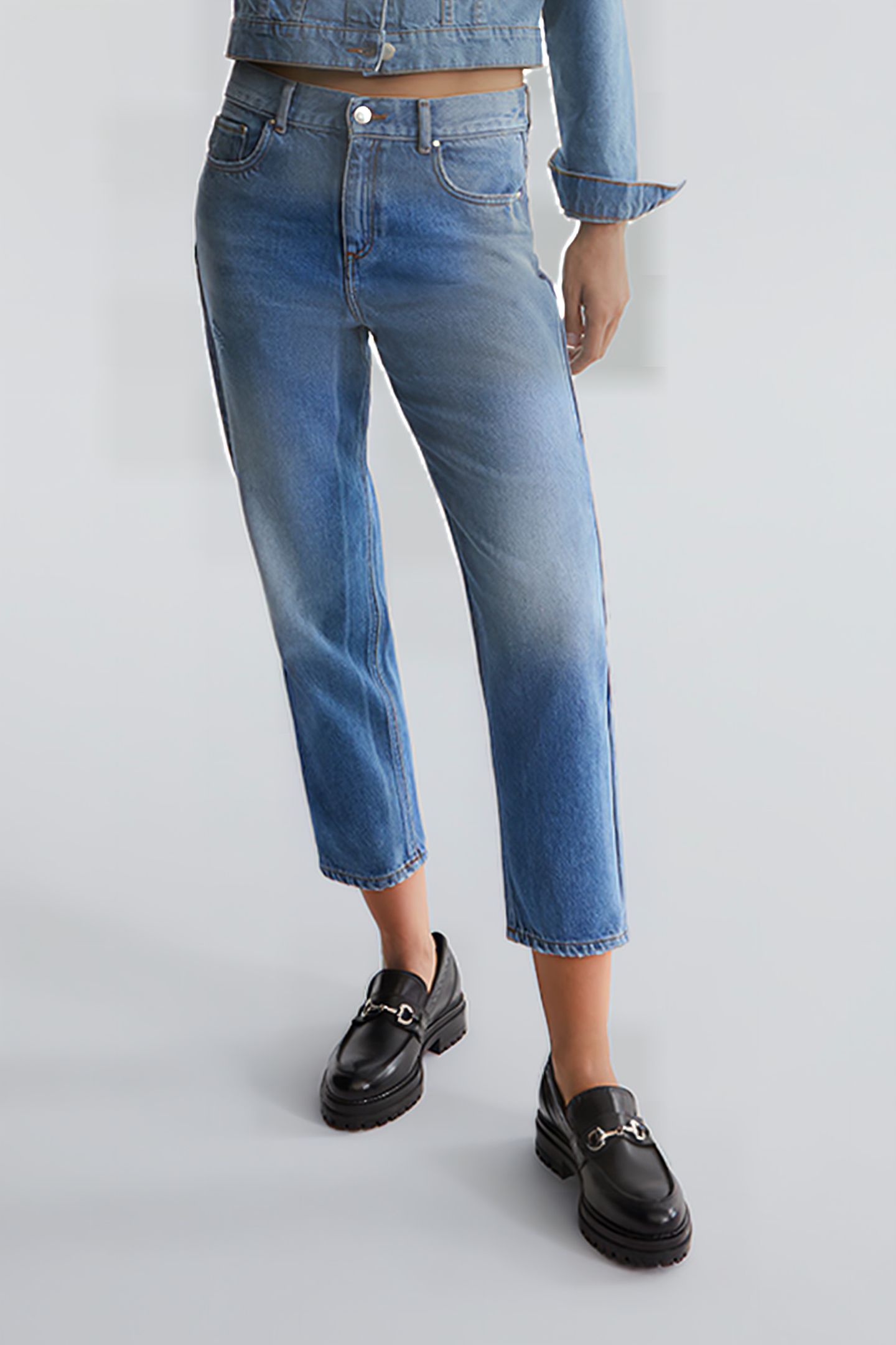 BLUE WATERLESS CROPPED LOW-WAIST BOYFRIEND JEANS 1
