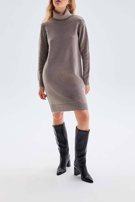 BEIGE KNIT DRESS WITH DIAMANTE ARMHOLES 9