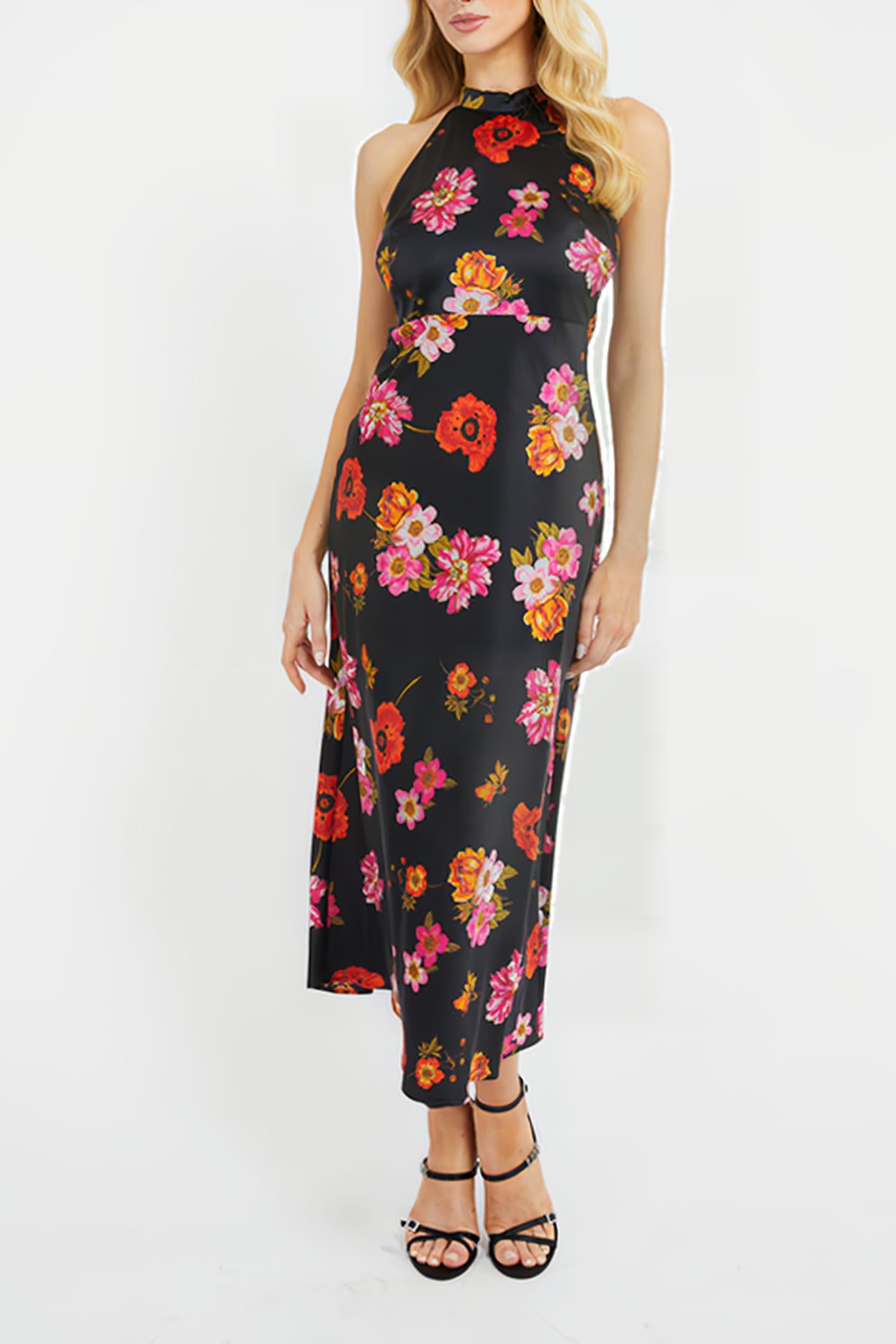 GUESS ECO SL DIANA DRESS FLORAL BLACK GROUND 1