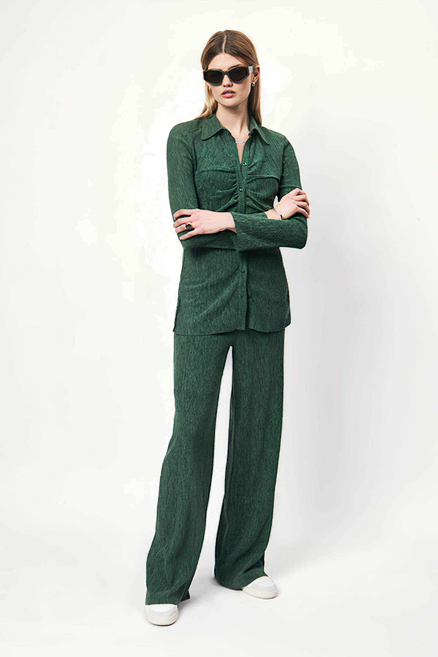 CANDICE PLISSÉ SHIRT DEEP EMERALD 1