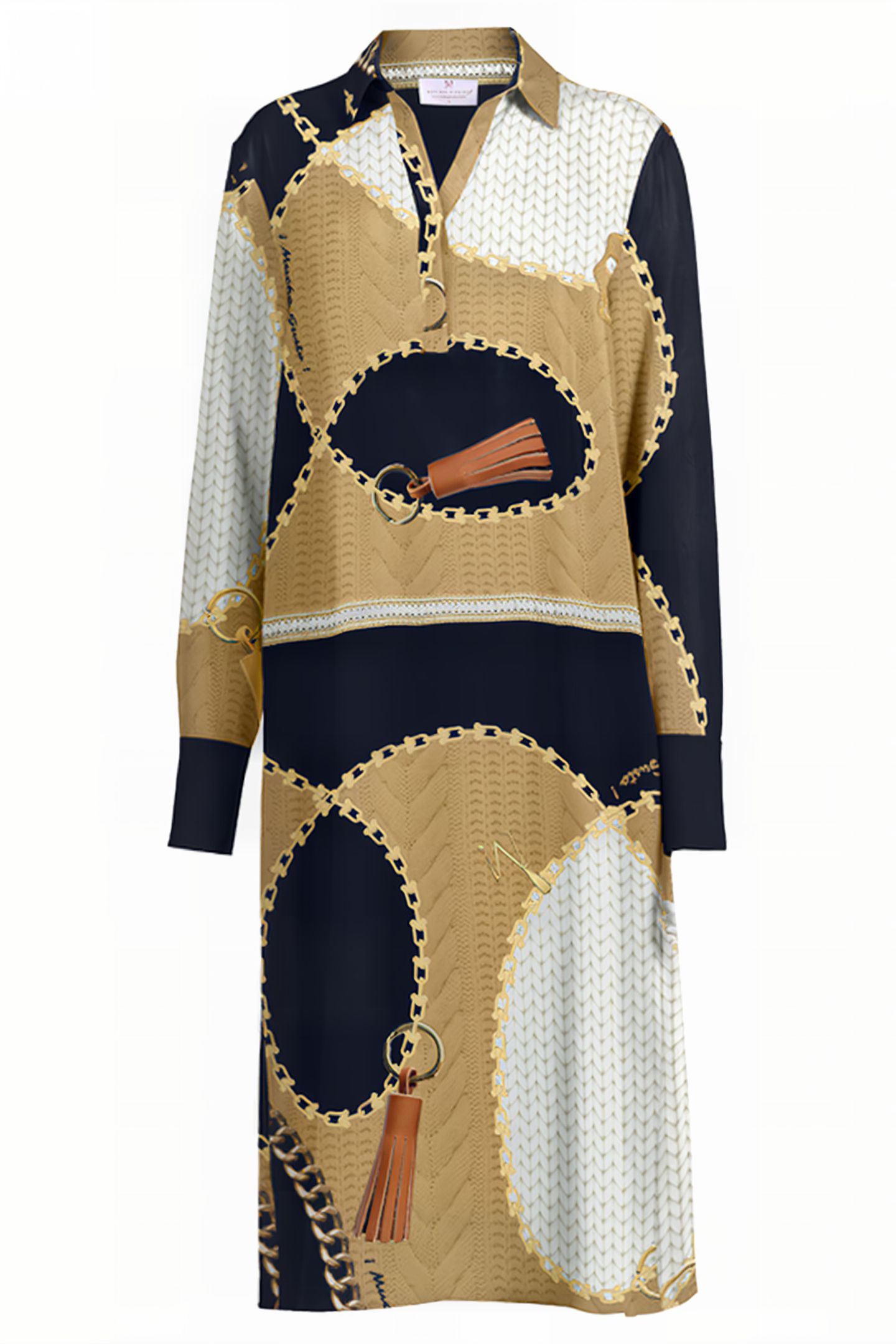 DRESS TURIN CHAINS AND TASSELS CAMEL BLACK BLACK, COGNAC 1