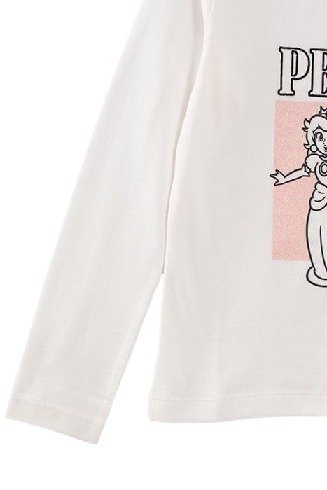 GIRLS’ WHITE PRINCESS PEACH T-SHIRT, GLITTERY PEACH IMAGE WH 3