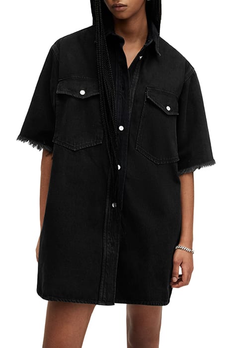 LILY SS DENIM DRESS WASHED BLACK 1