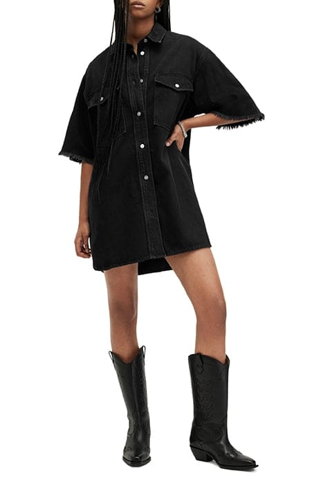 LILY SS DENIM DRESS WASHED BLACK 3