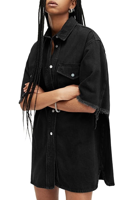 LILY SS DENIM DRESS WASHED BLACK 5