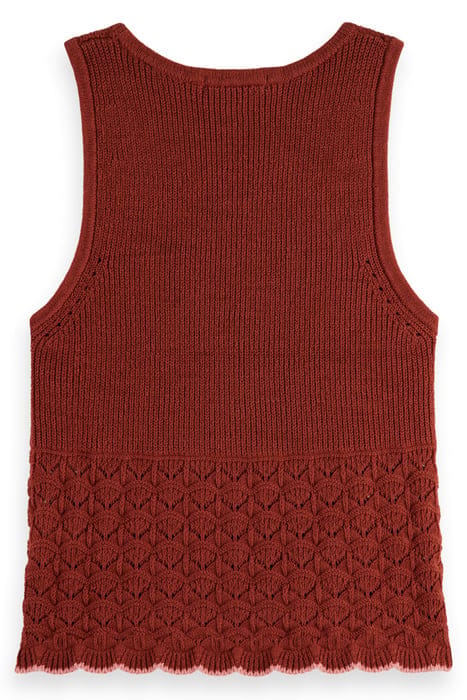 RELAXED FIT POINTELLE KNITTED TANK TERRACOTTA 2