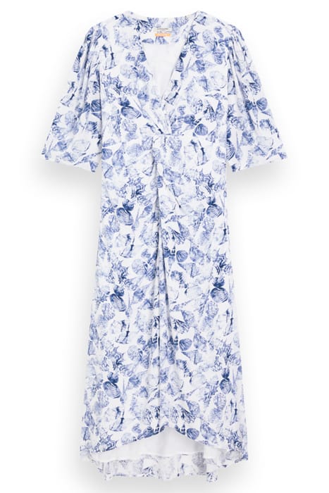MIDI WRAP DRESS WITH KNOT DETAIL SHELL BATIK BLUE 3