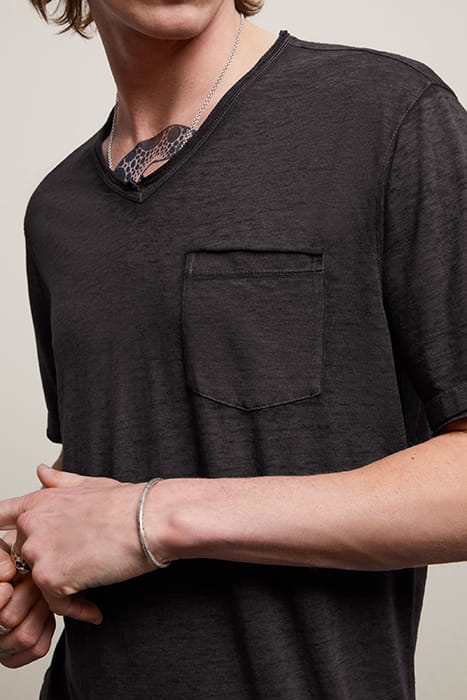 DAVIS SS BURNOUT V NECK WITH CHEST POCKE CHARCOAL HTR 2