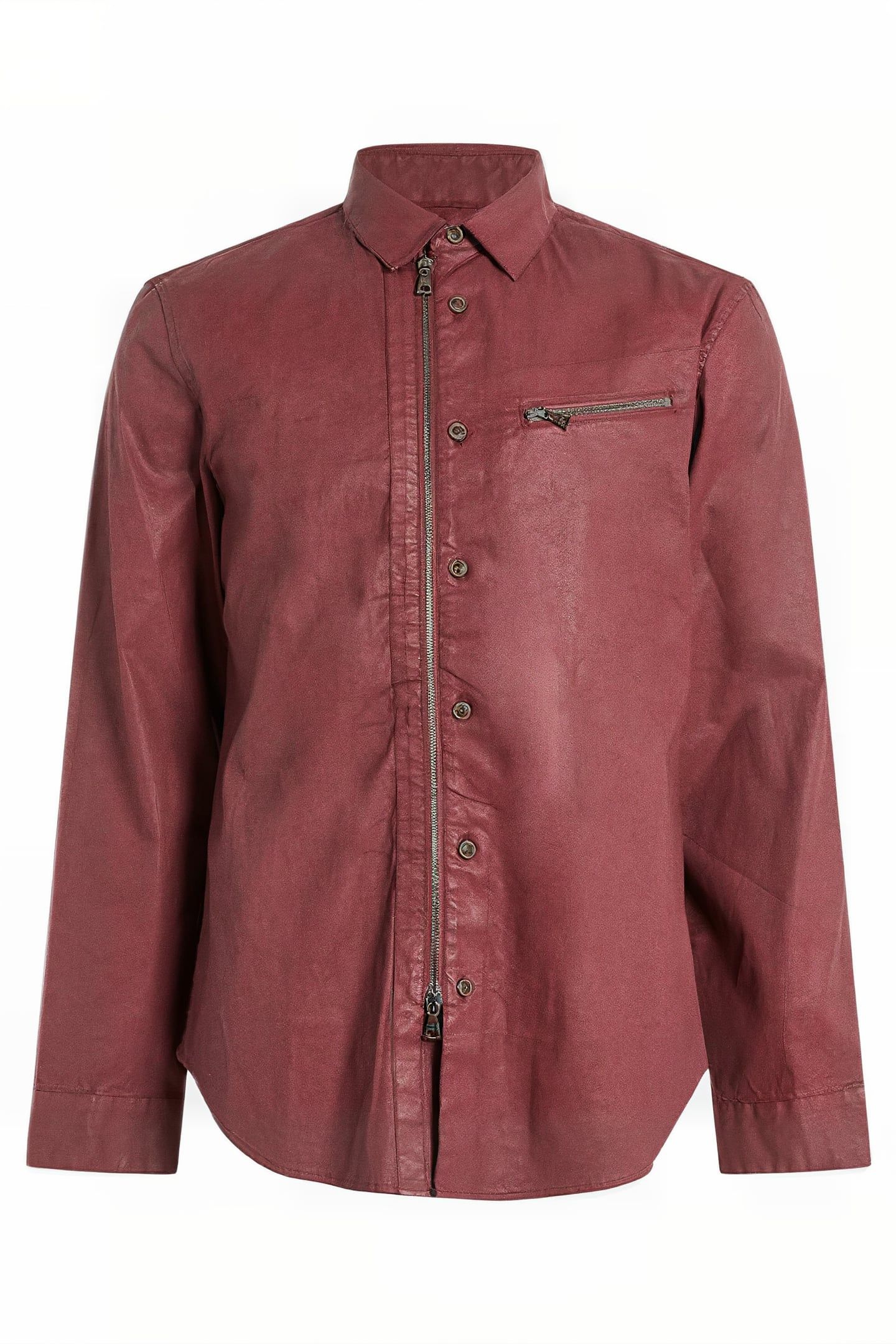 GARMENT WASHED SLIM FIT SHIRT WITH BUTTO RED RUM 1