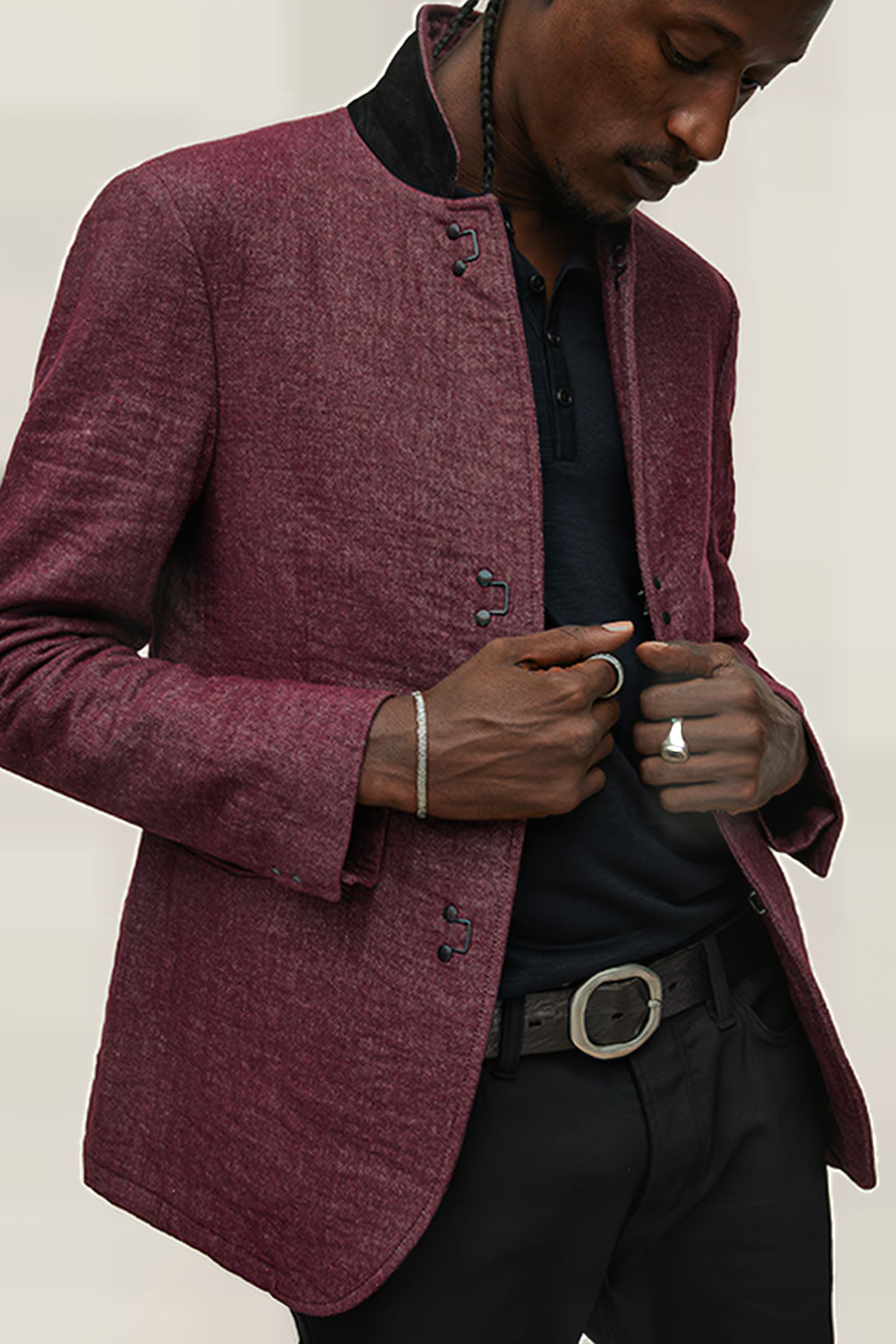 SLIM FIT NOTCH LAPEL JACKET WITH A HOOK OXBLOOD 2