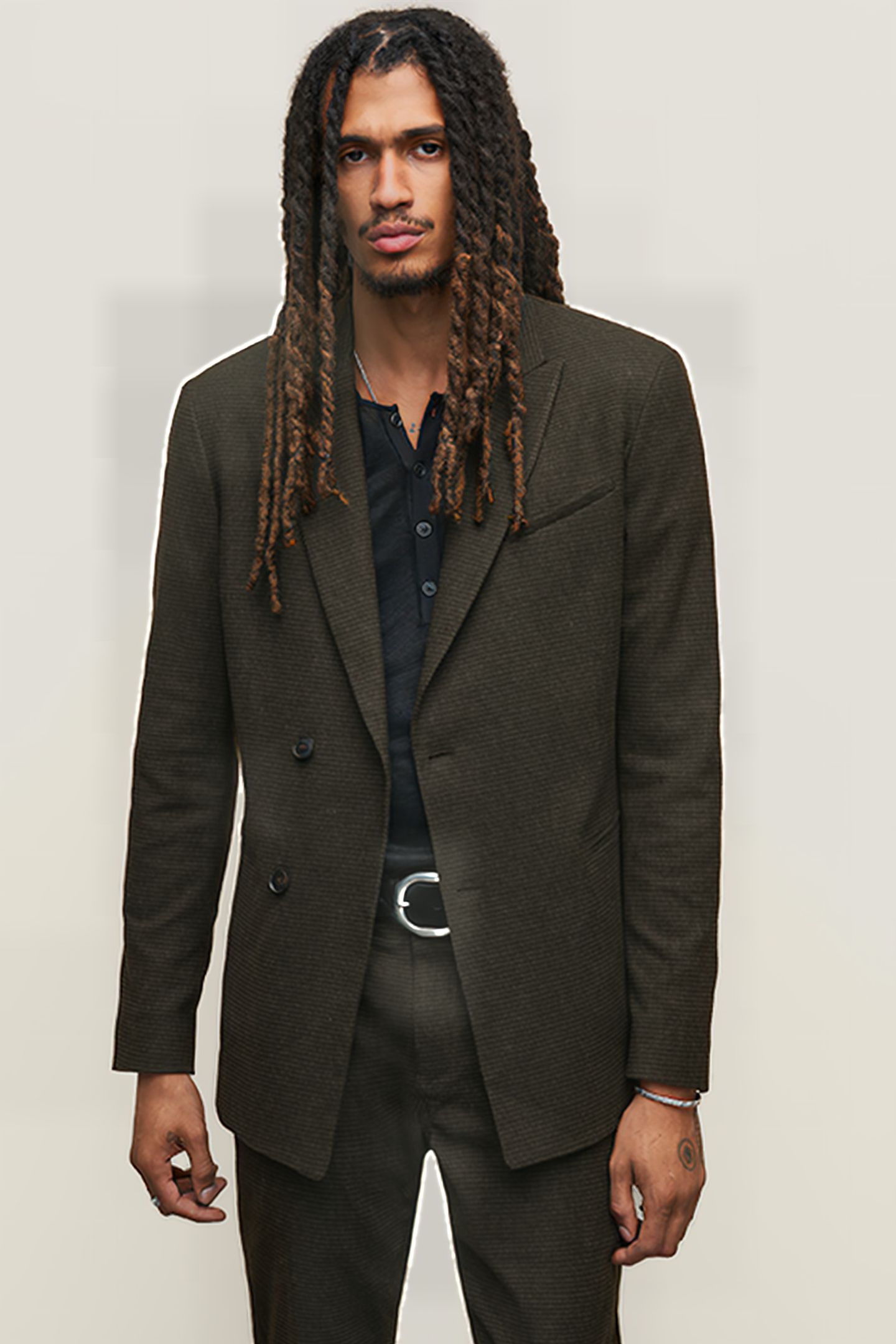 SLIM FIT PEAK LAPEL JACKET WITH ASYMMETR KELP 1